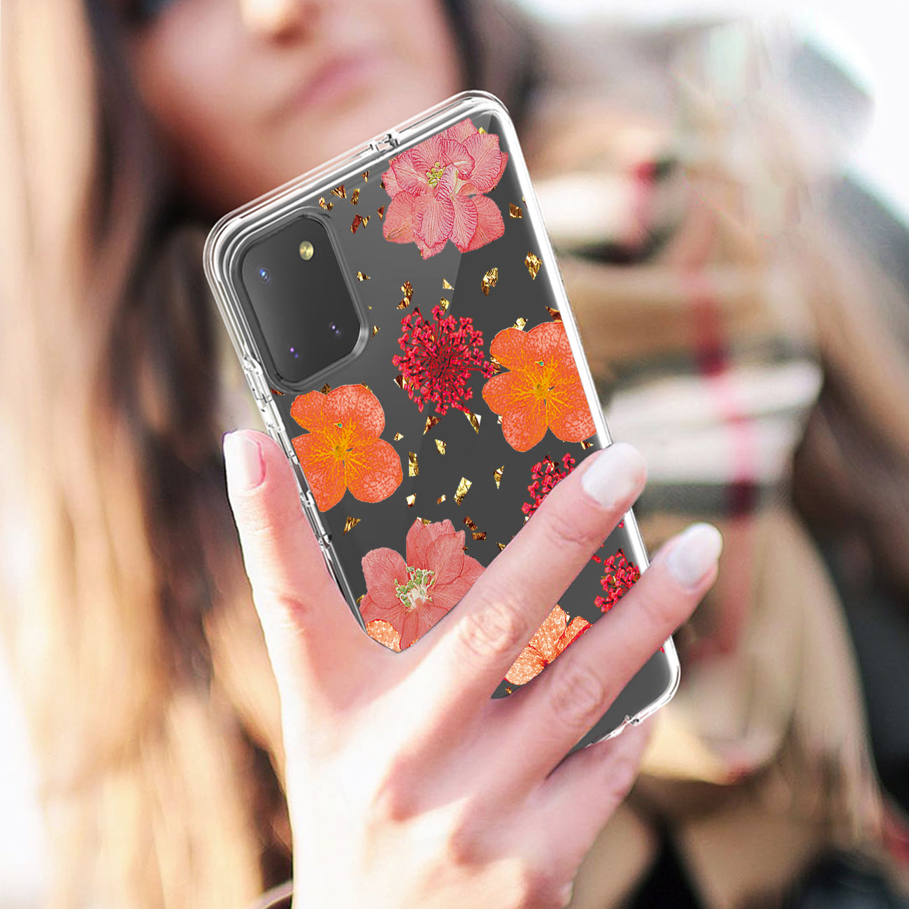 Pressed dried flower Design Phone case for SAMSUNG GALAXY A81/Note 10 Lite/M60S In Red