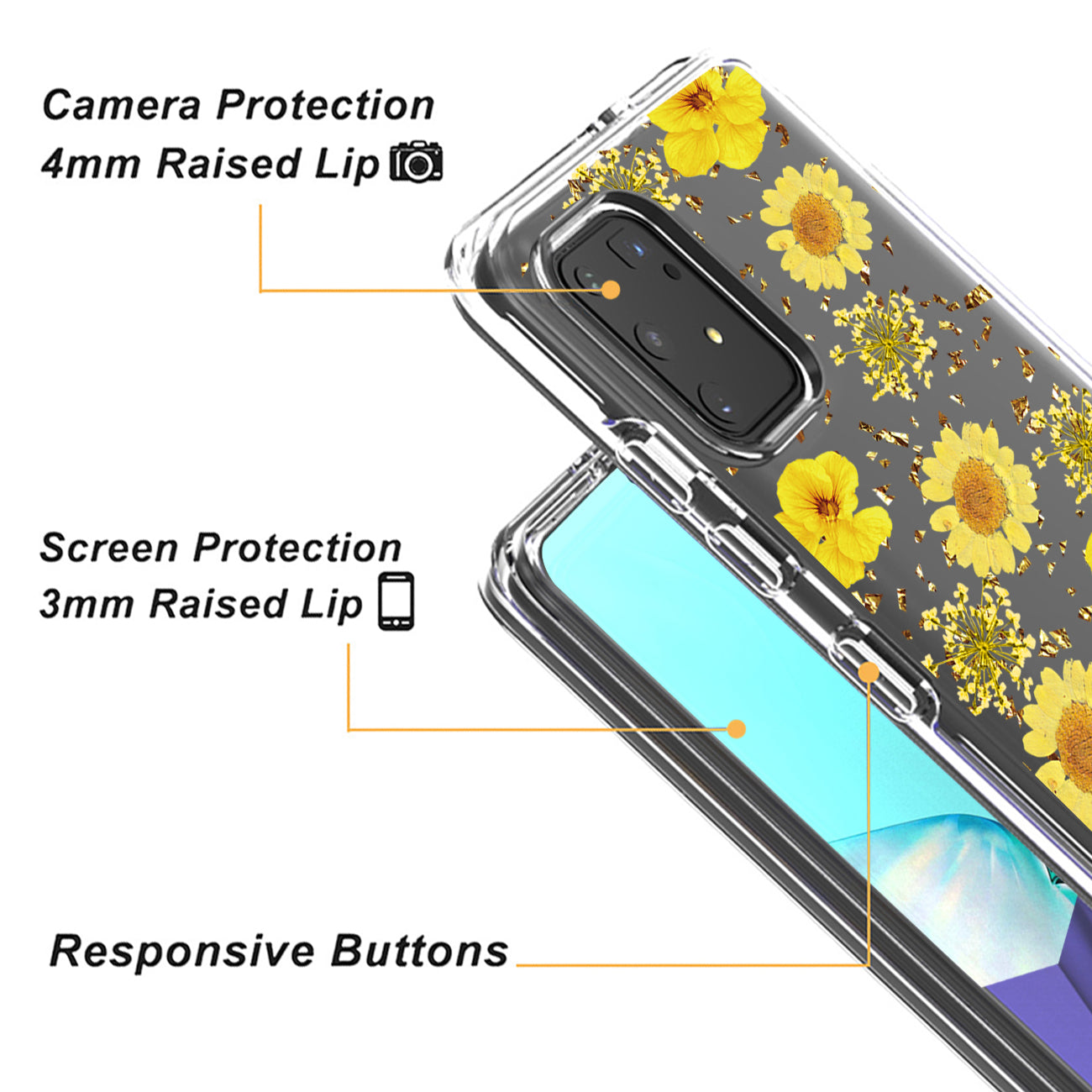 Pressed dried flower Design Phone case for SAMSUNG GALAXY A91/S10 Lite/M80S In Yellow