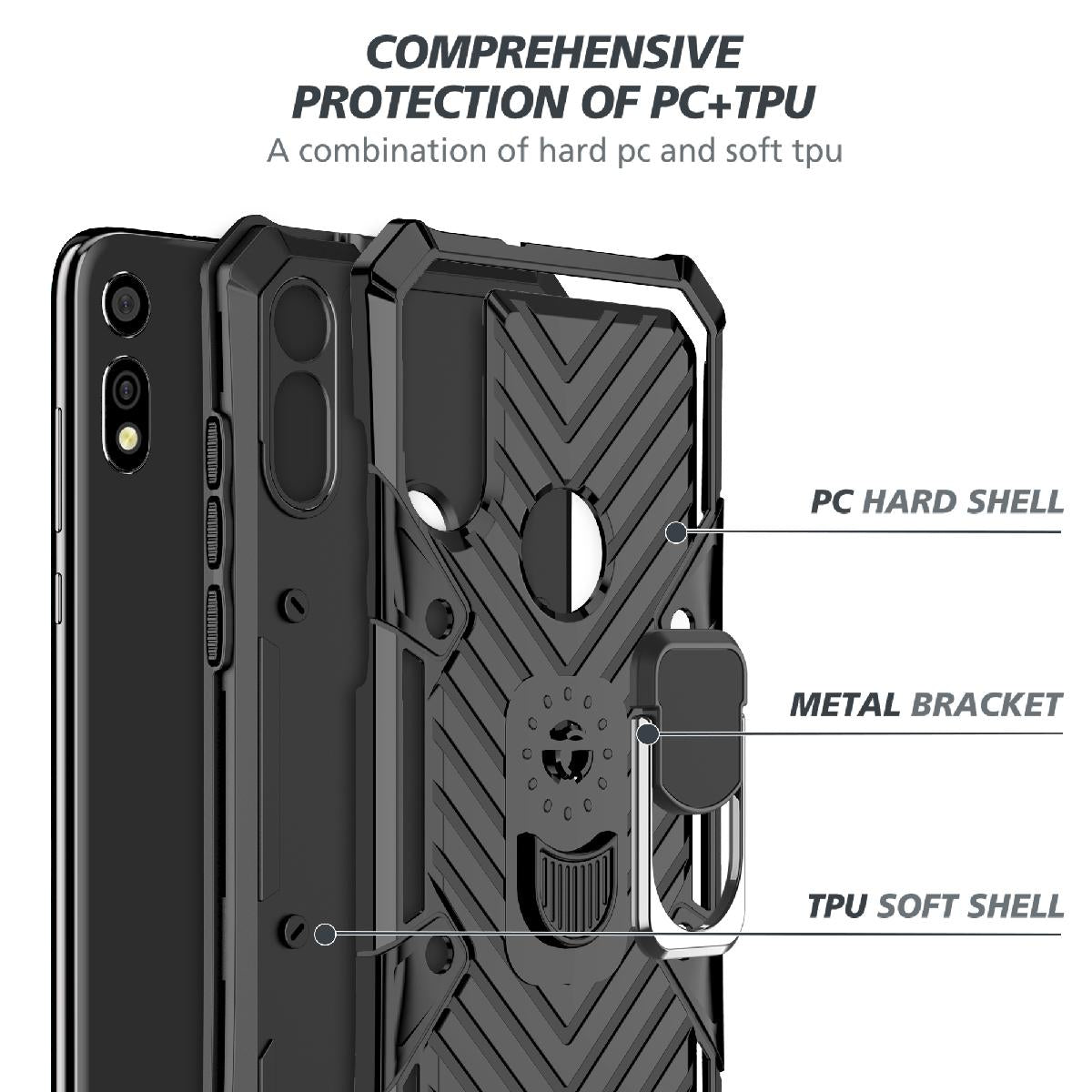 Case Kickstand Anti-Shock And Anti Falling Motorola E7 Black Color