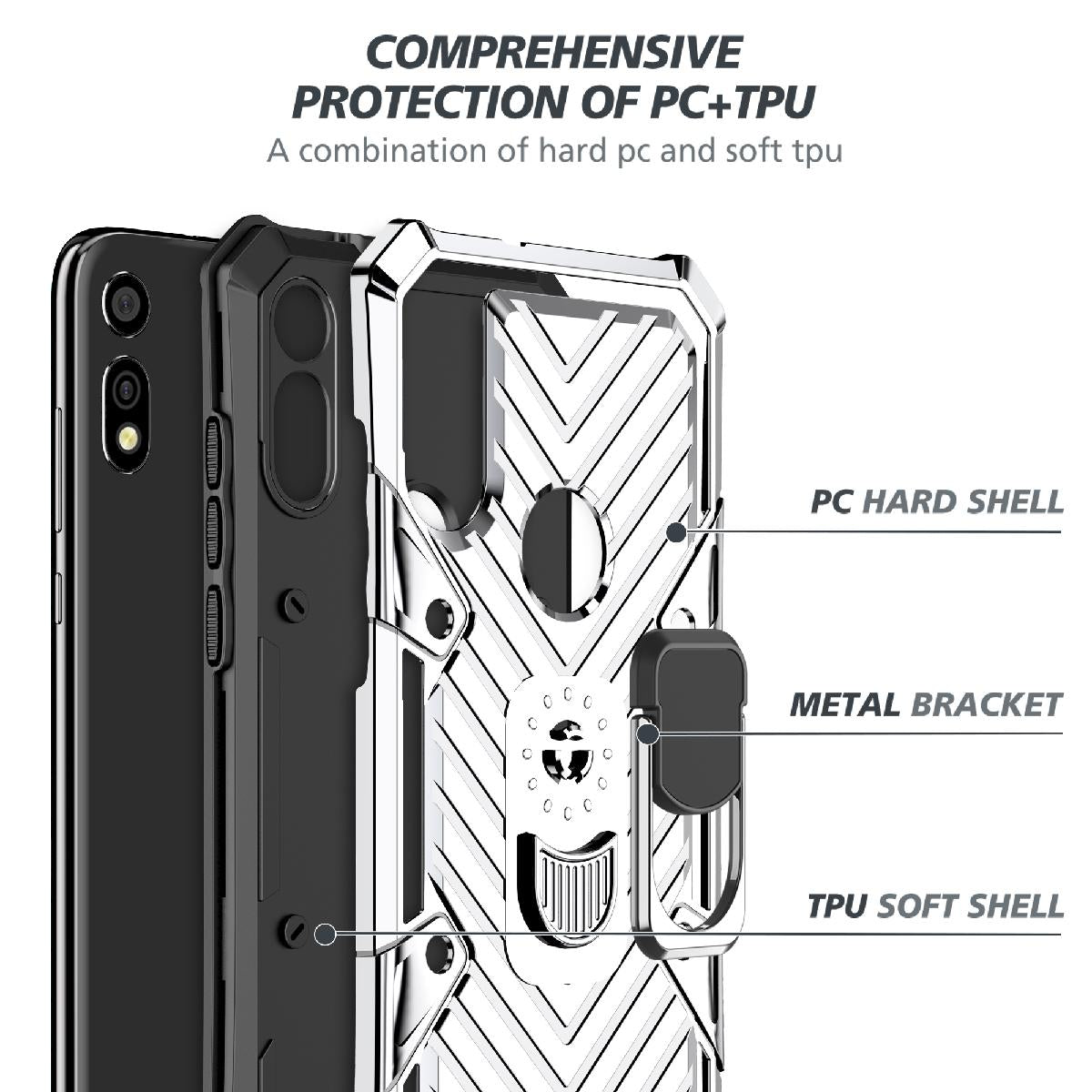 Case Kickstand Anti-Shock And Anti Falling Motorola E7 Silver Color