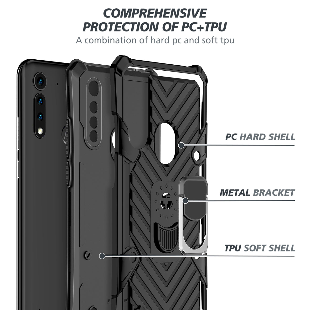 Case Kickstand Anti-Shock And Anti Falling Moto G8 Power Lite Black Color