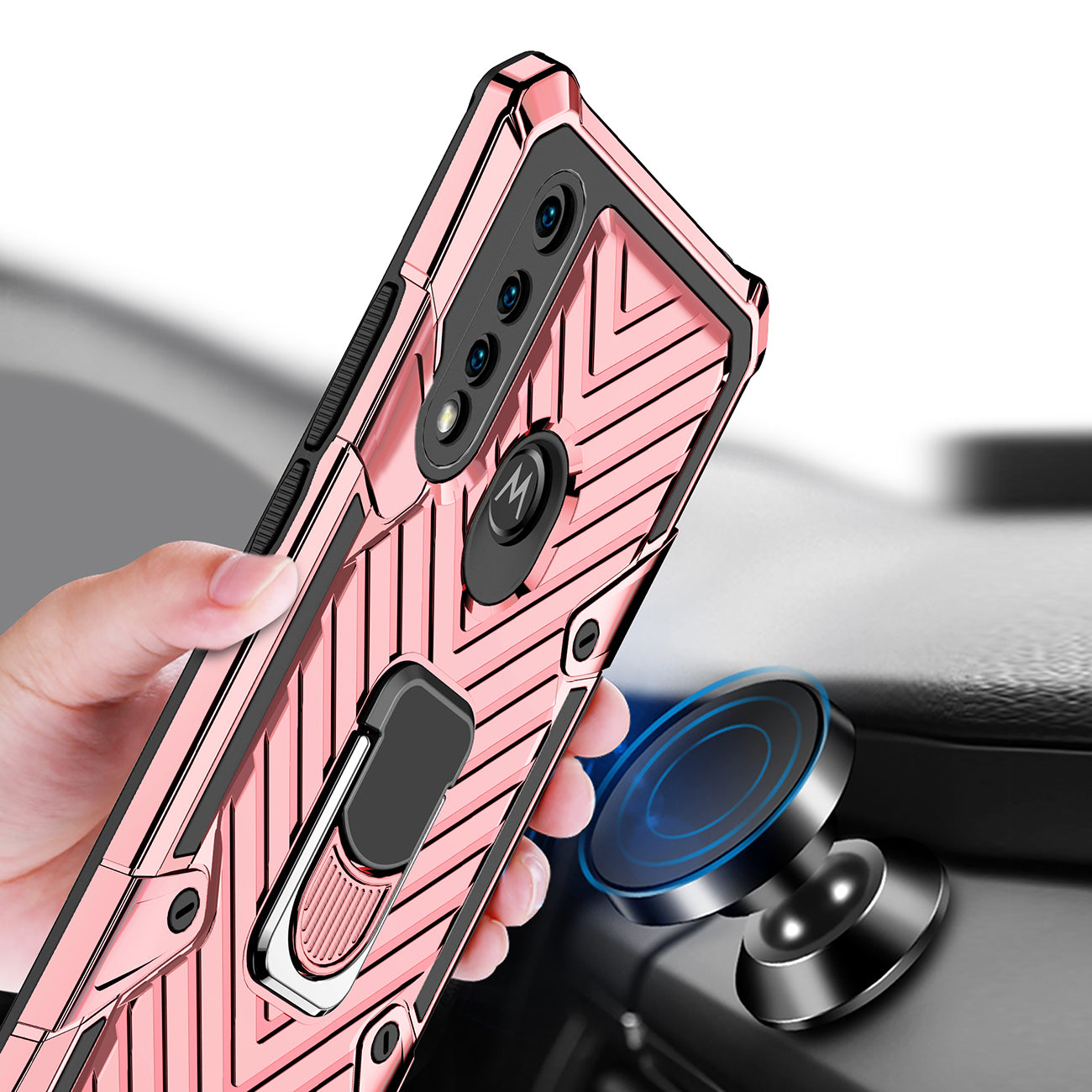 Case Kickstand Anti-Shock And Anti Falling Moto G8 Power Lite Rose Gold Color