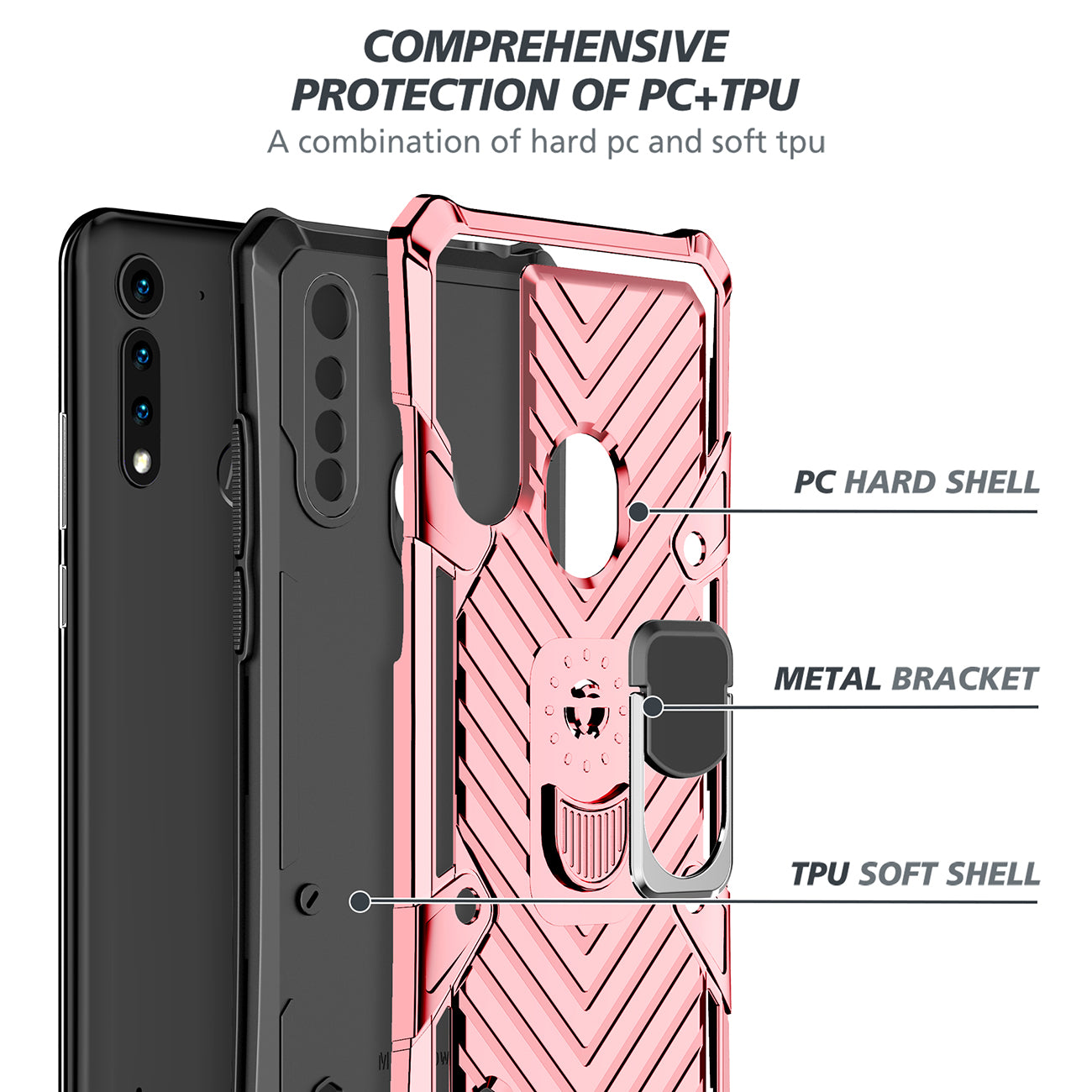 Case Kickstand Anti-Shock And Anti Falling Moto G8 Power Lite Rose Gold Color