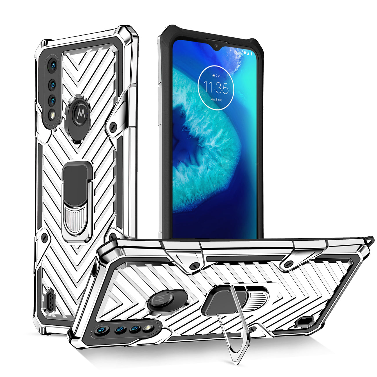 Case Kickstand Anti-Shock And Anti Falling Moto G8 Power Lite Silver Color