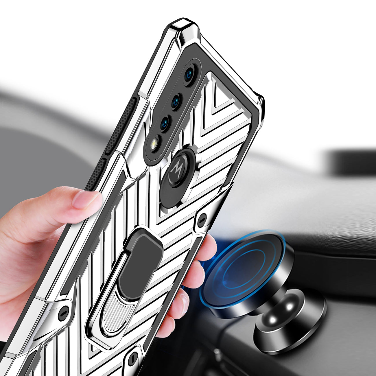 Case Kickstand Anti-Shock And Anti Falling Moto G8 Power Lite Silver Color