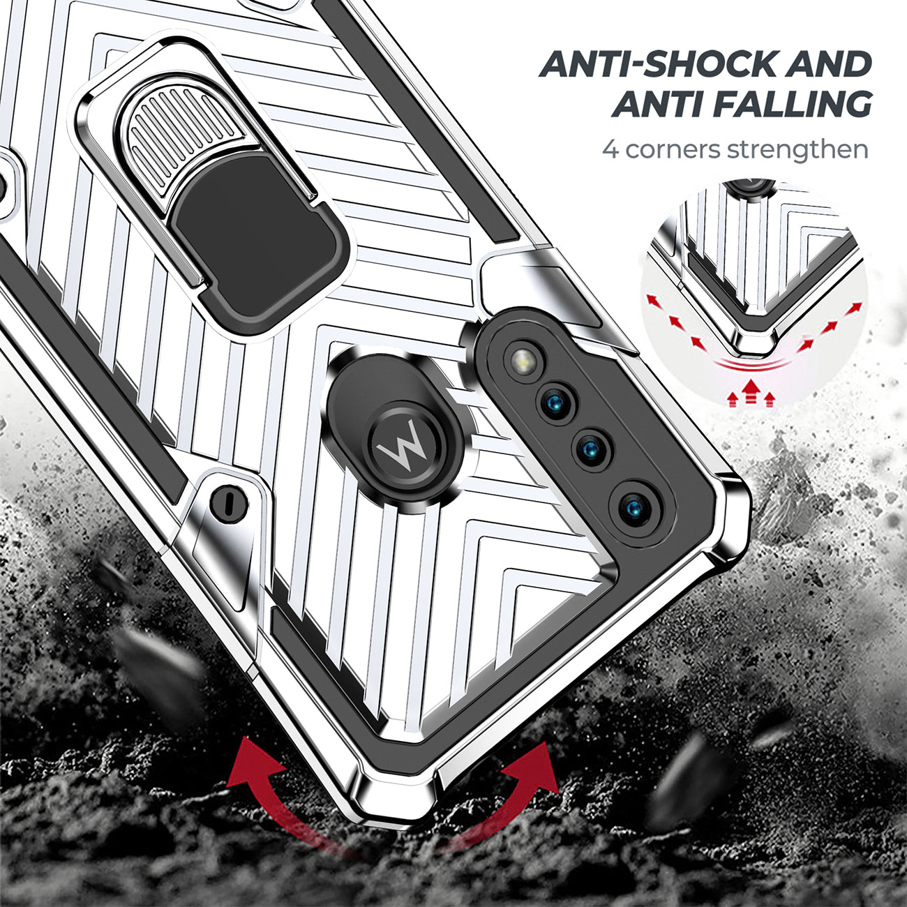 Case Kickstand Anti-Shock And Anti Falling Moto G8 Power Lite Silver Color