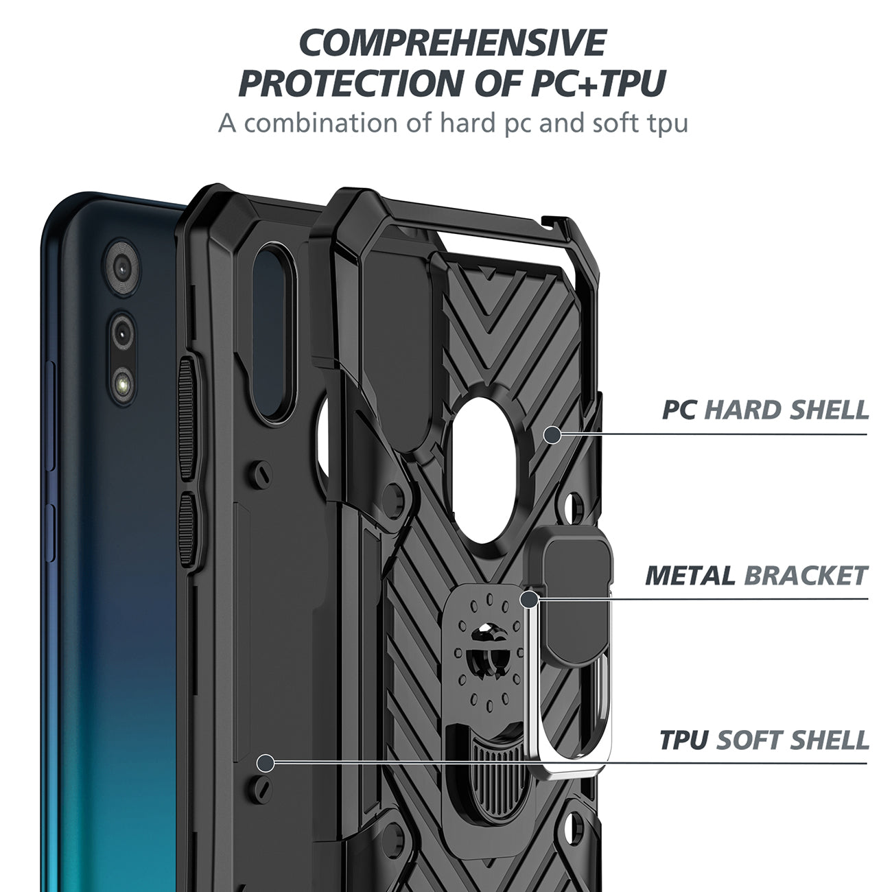 Case Kickstand Anti-Shock And Anti Falling Moto E6S Black Color