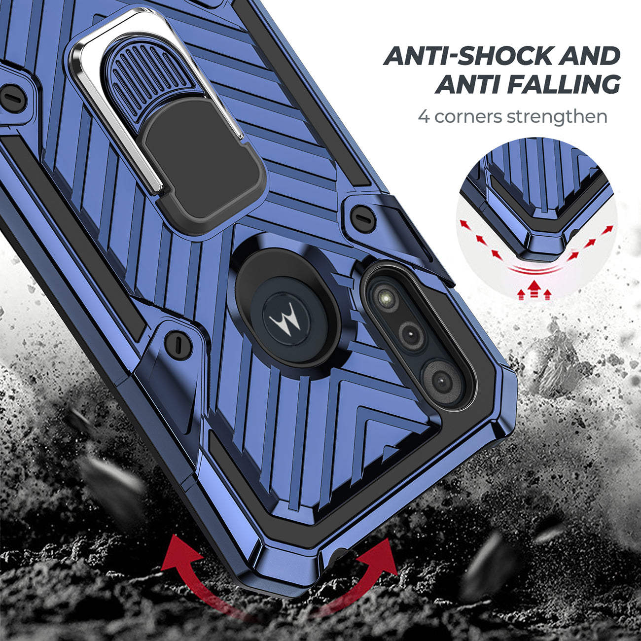 Case Kickstand Anti-Shock And Anti Falling Moto E6S Blue Color