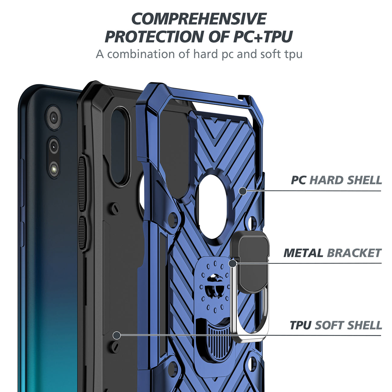 Case Kickstand Anti-Shock And Anti Falling Moto E6S Blue Color