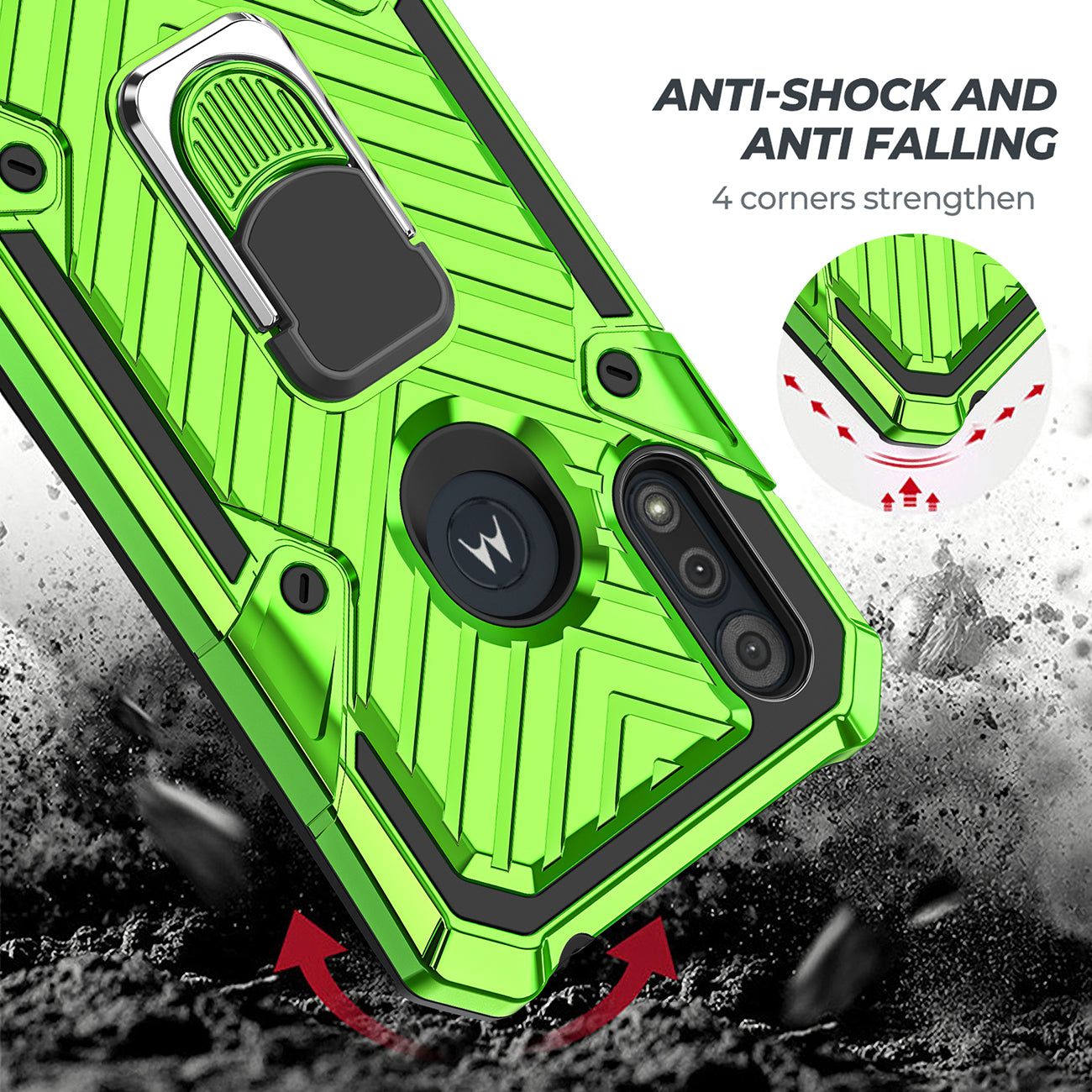 Case Kickstand Anti-Shock And Anti Falling Moto E6S Green Color