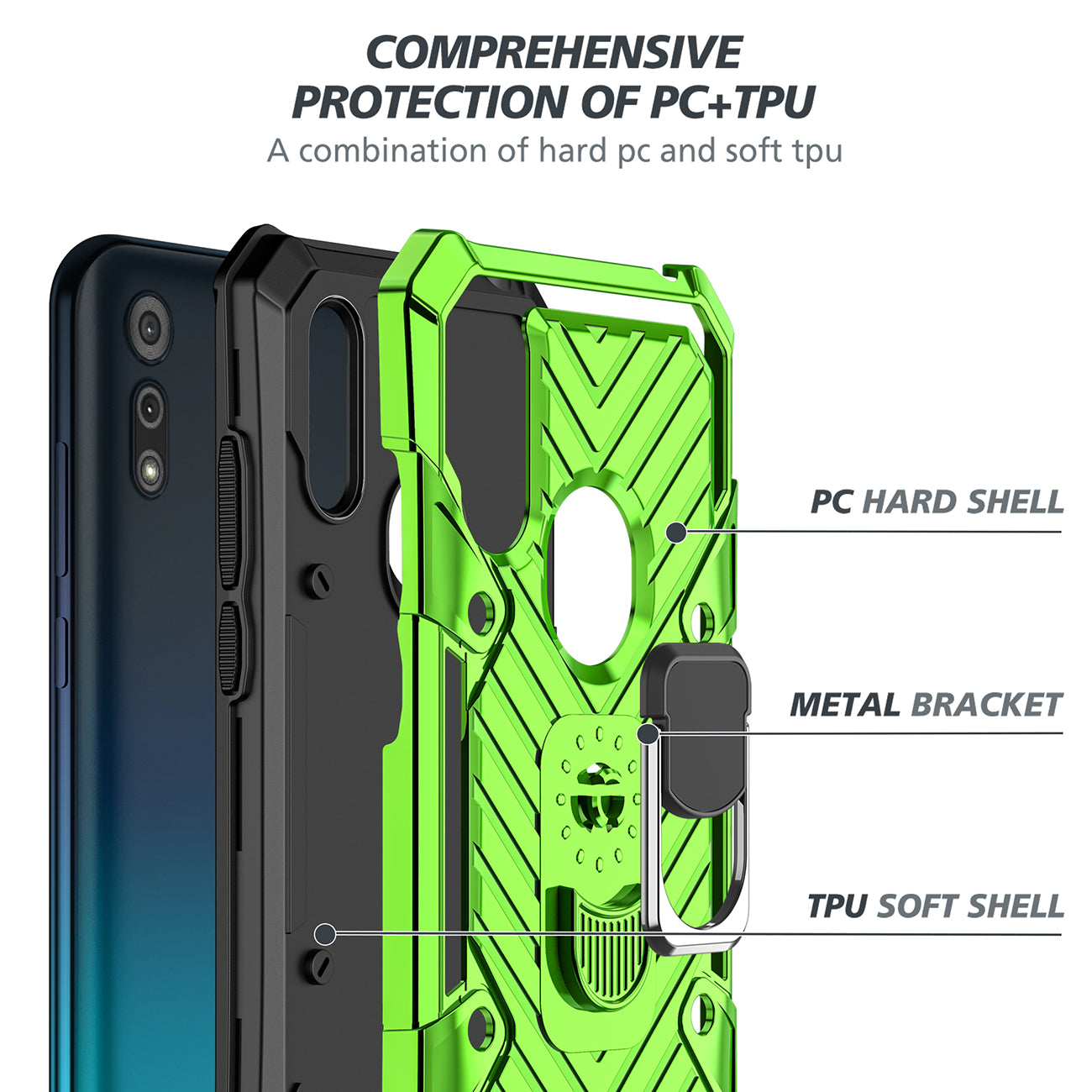 Case Kickstand Anti-Shock And Anti Falling Moto E6S Green Color