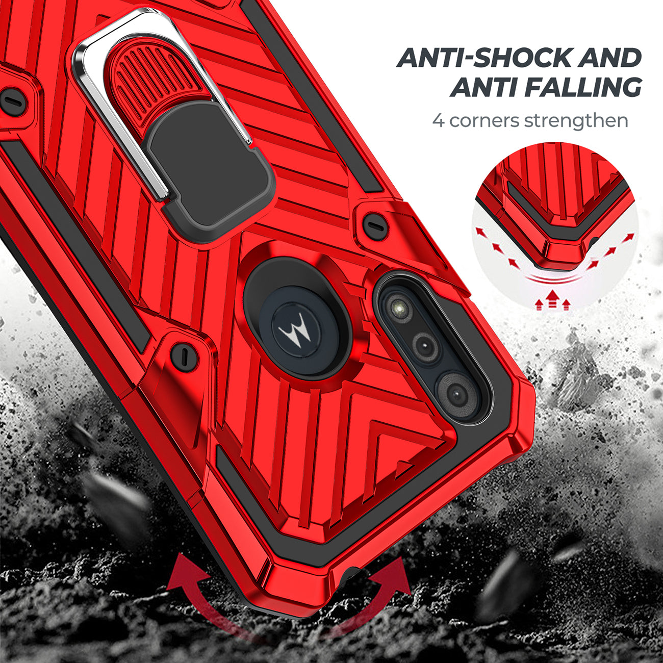 Case Kickstand Anti-Shock And Anti Falling Moto E6S Red Color