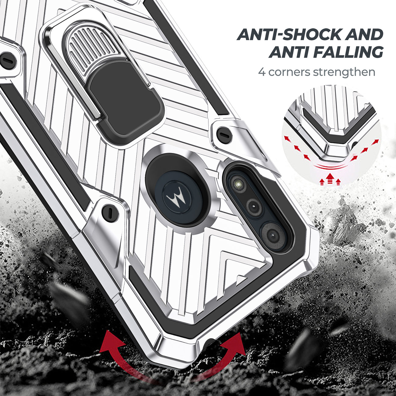 Case Kickstand Anti-Shock And Anti Falling Moto E6S Silver Color