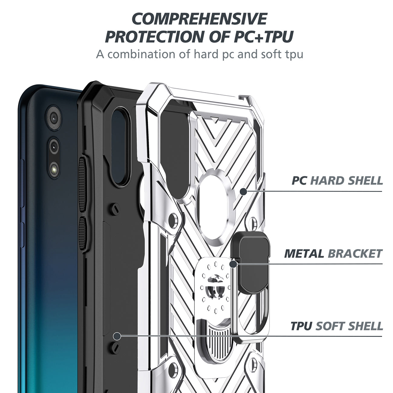 Case Kickstand Anti-Shock And Anti Falling Moto E6S Silver Color
