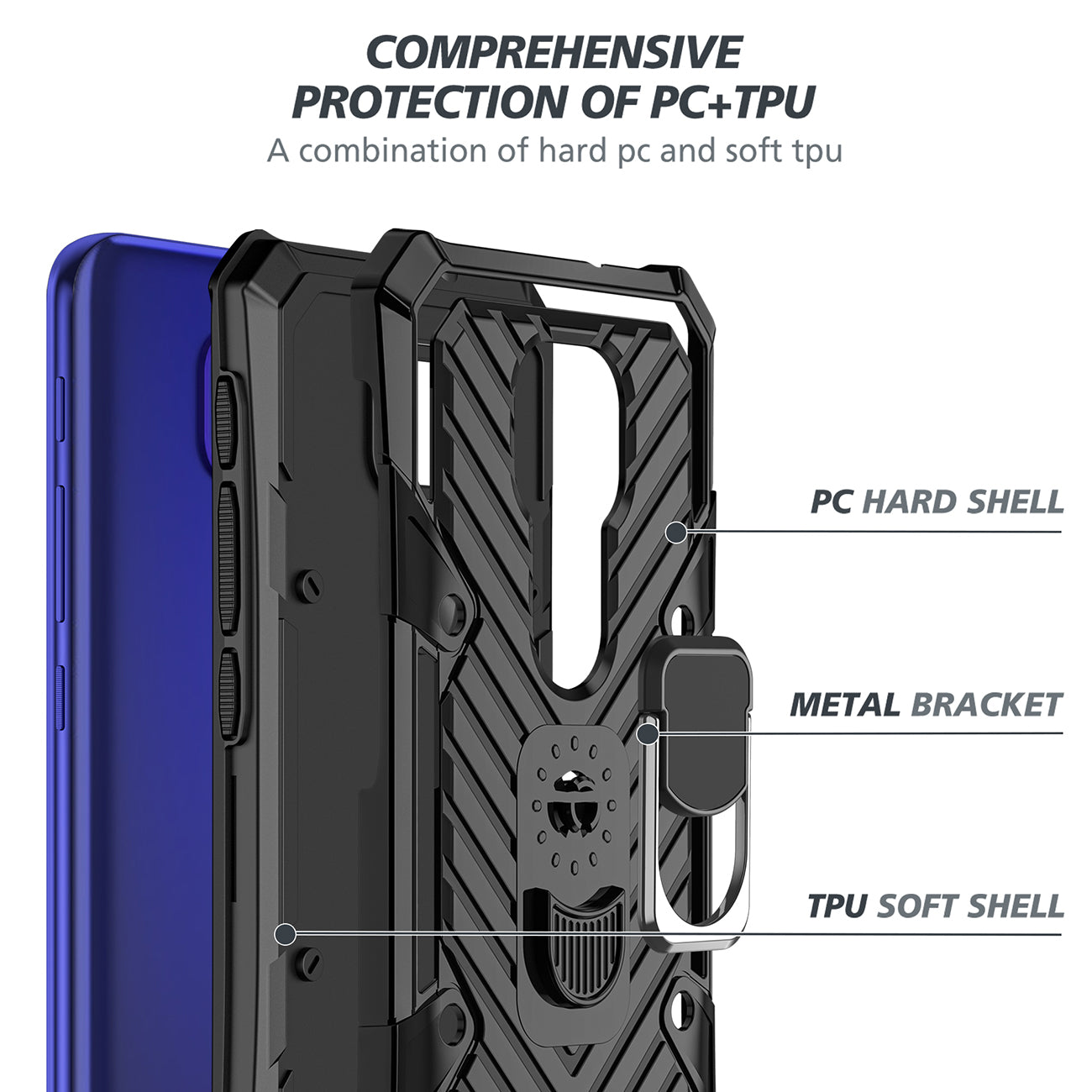Case Kickstand Anti-Shock And Anti Falling Moto G9/ G9 Play Black Color