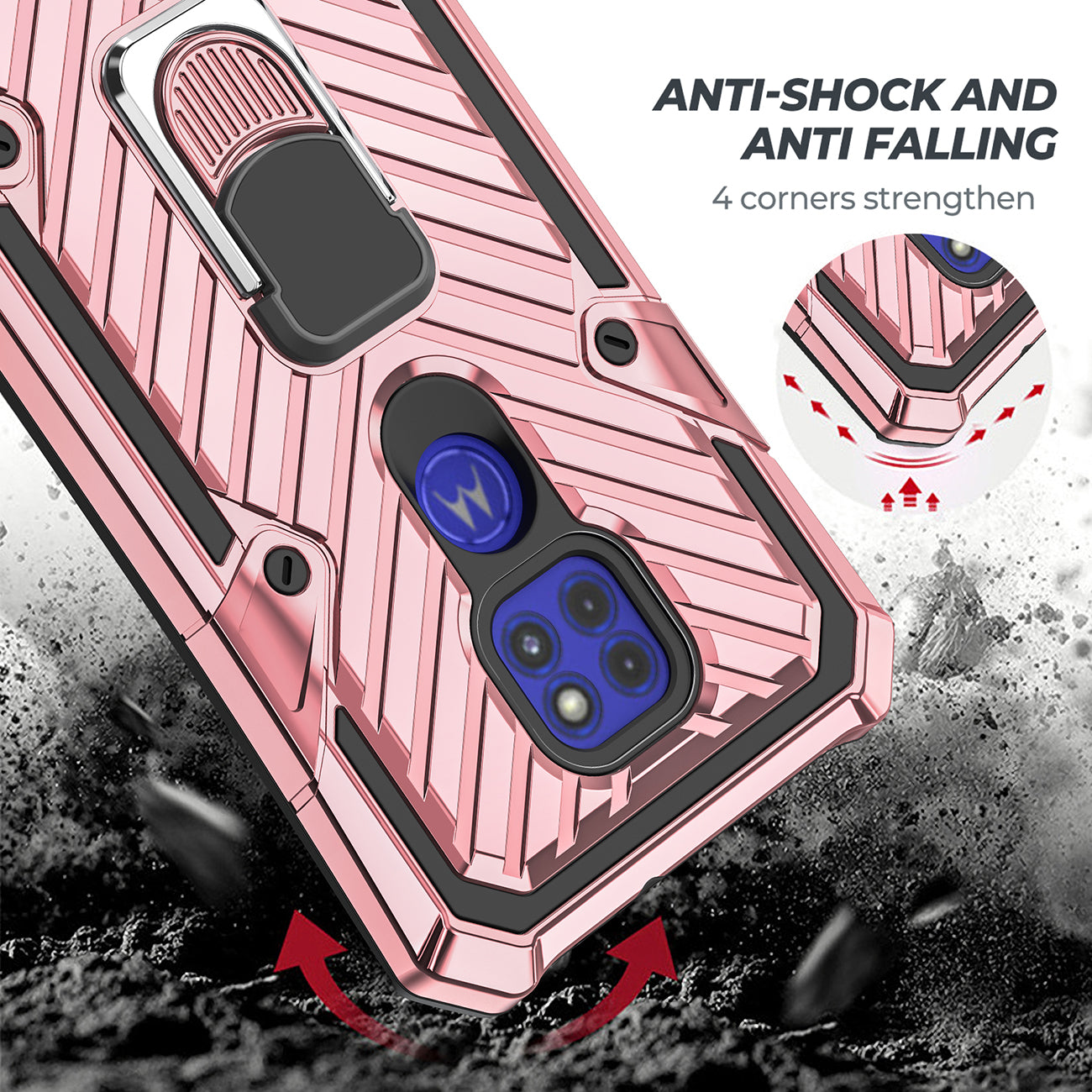 Case Kickstand Anti-Shock And Anti Falling Moto G9/ G9 Play Rose Gold Color
