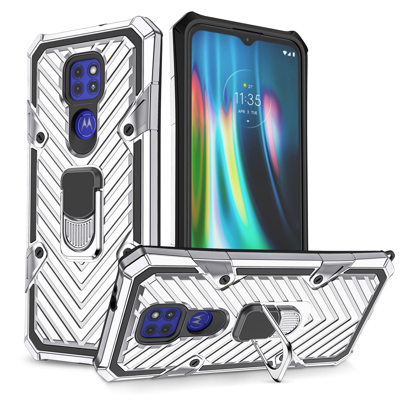 Case Kickstand Anti-Shock And Anti Falling Moto G9/ G9 Play Silver Color