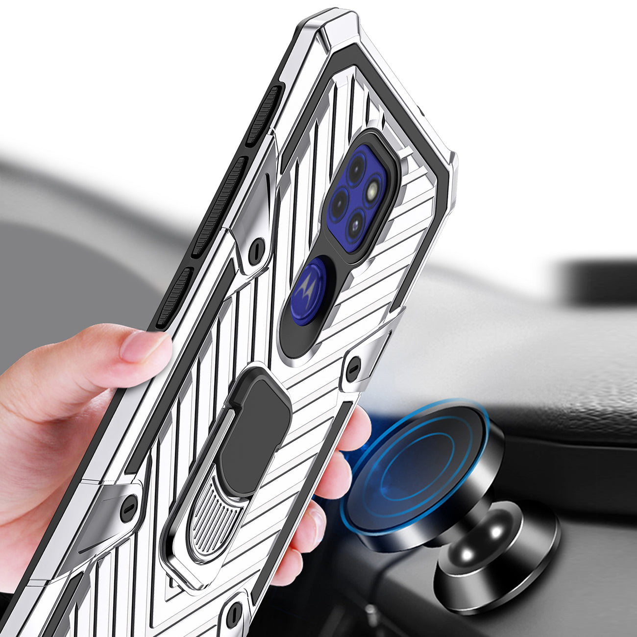 Case Kickstand Anti-Shock And Anti Falling Moto G9/ G9 Play Silver Color