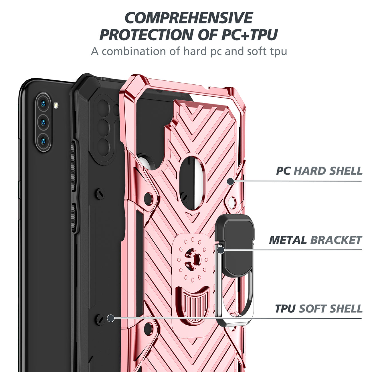 Kickstand Anti-Shock And Anti Falling Case for SAMSUNG GALAXY A11 In Rose Gold