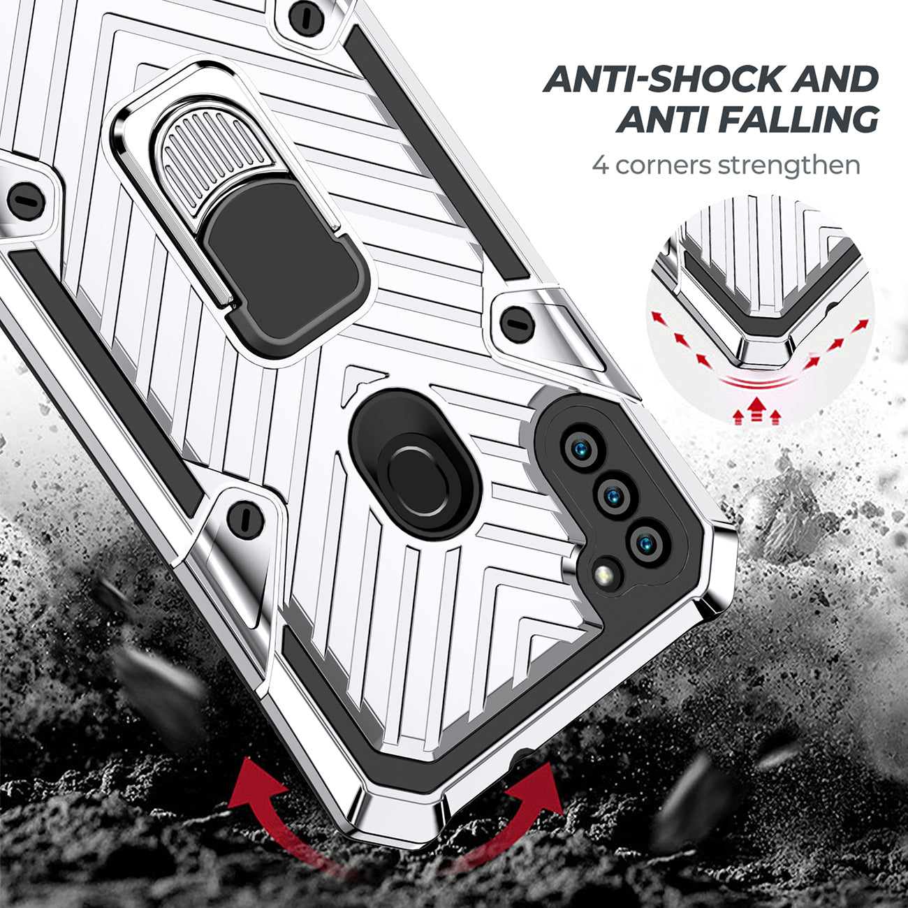 Kickstand Anti-Shock And Anti Falling Case for SAMSUNG GALAXY A11 In Silver
