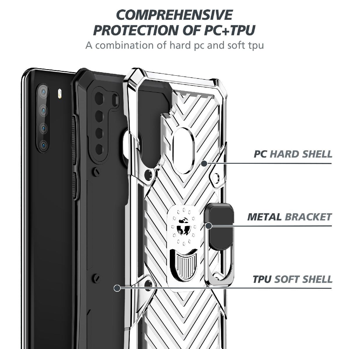 Kickstand Anti-Shock And Anti Falling Case for SAMSUNG GALAXY A21 In Silver