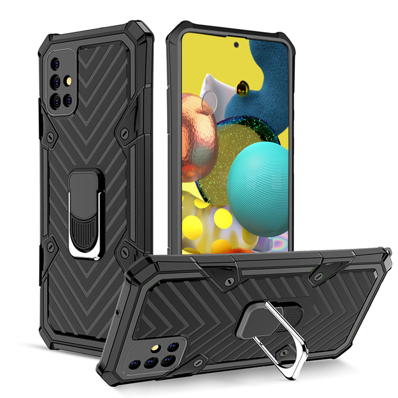 Reiko Kickstand Anti-Shock And Anti Falling Case for SAMSUNG GALAXY A51 5G In Black