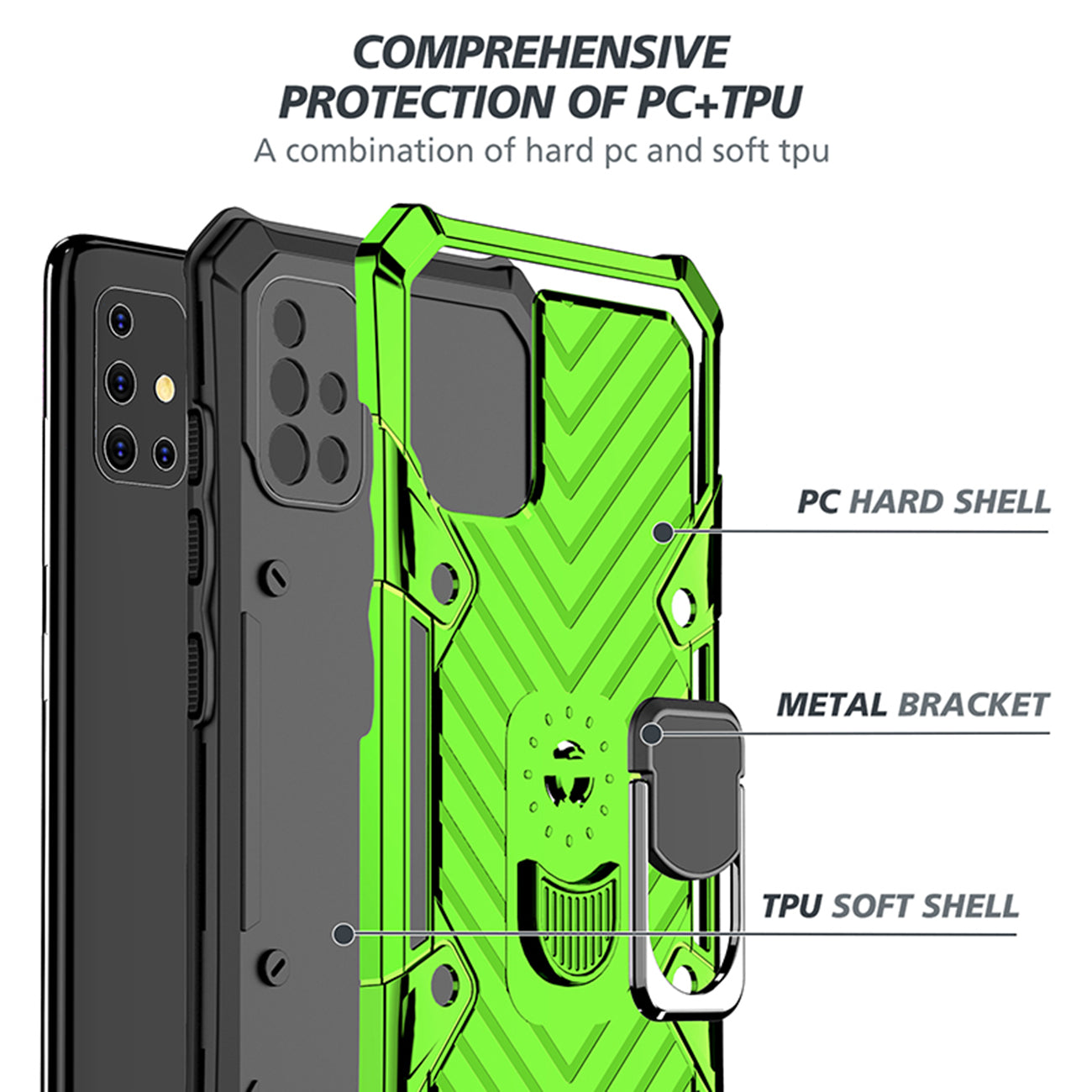 Reiko Kickstand Anti-Shock And Anti Falling Case for SAMSUNG GALAXY A51 5G In Green