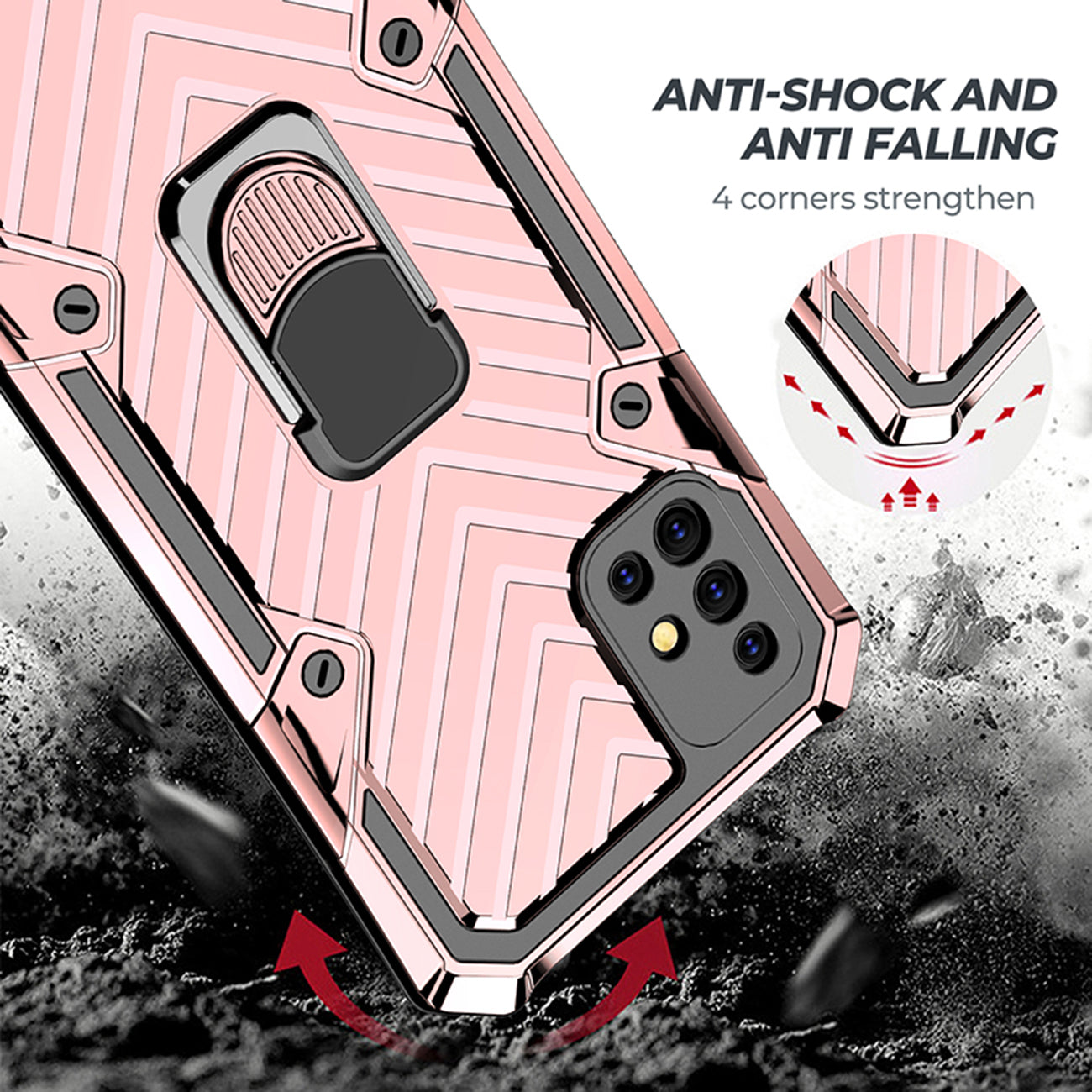 Reiko Kickstand Anti-Shock And Anti Falling Case for SAMSUNG GALAXY A51 5G In Rose Gold