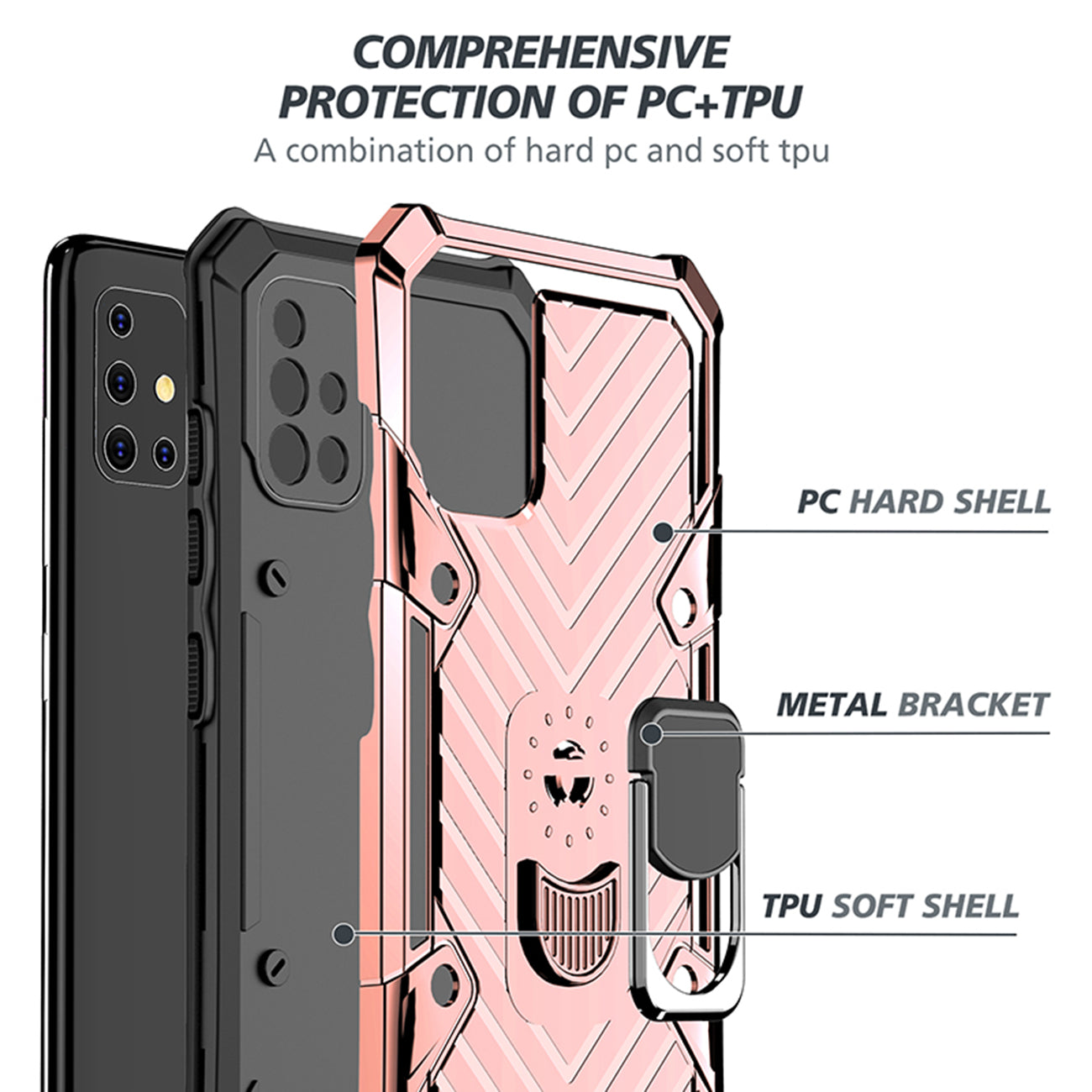 Reiko Kickstand Anti-Shock And Anti Falling Case for SAMSUNG GALAXY A51 5G In Rose Gold