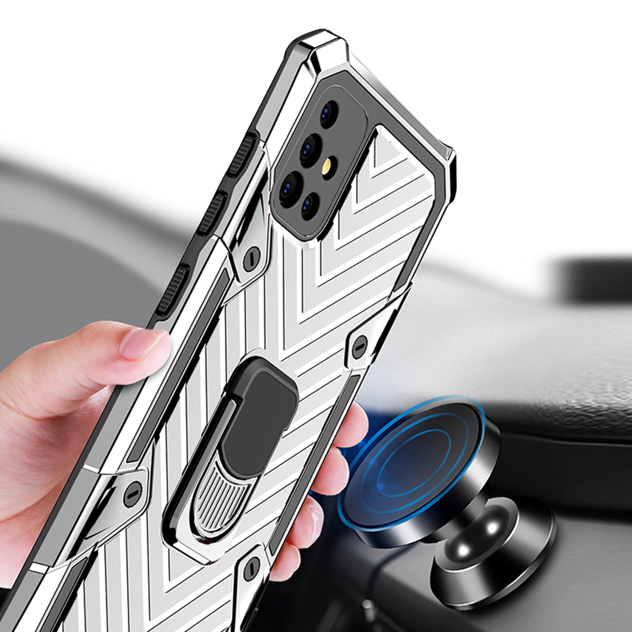 Reiko Kickstand Anti-Shock And Anti Falling Case for SAMSUNG GALAXY A51 5G In Silver