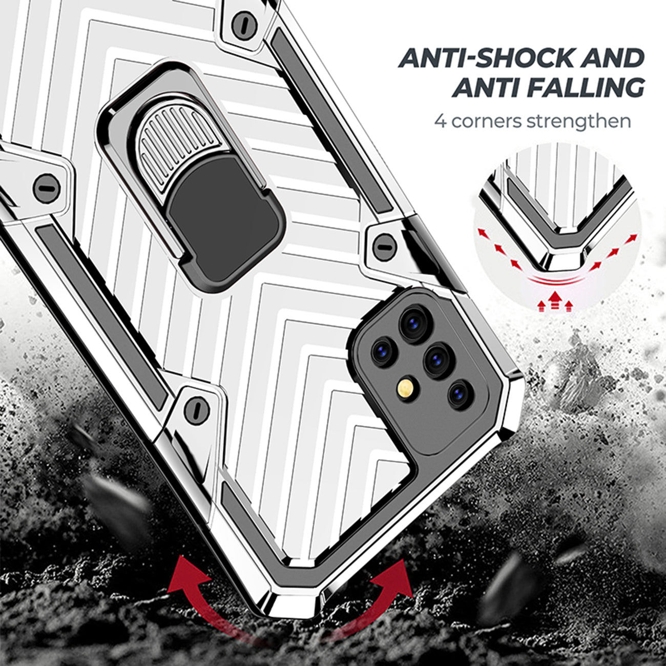 Reiko Kickstand Anti-Shock And Anti Falling Case for SAMSUNG GALAXY A51 5G In Silver