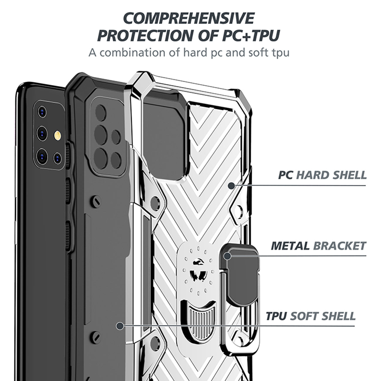 Reiko Kickstand Anti-Shock And Anti Falling Case for SAMSUNG GALAXY A51 5G In Silver
