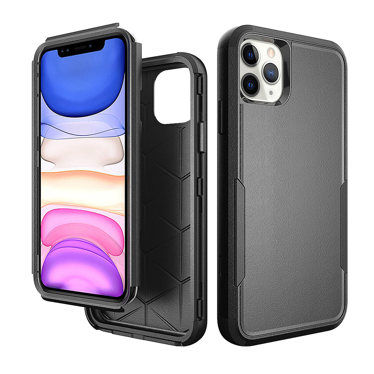 3in1 Hybrid Heavy Duty Defender Rugged Armor Case For APPLE IPHONE 11 PRO MAX In Black