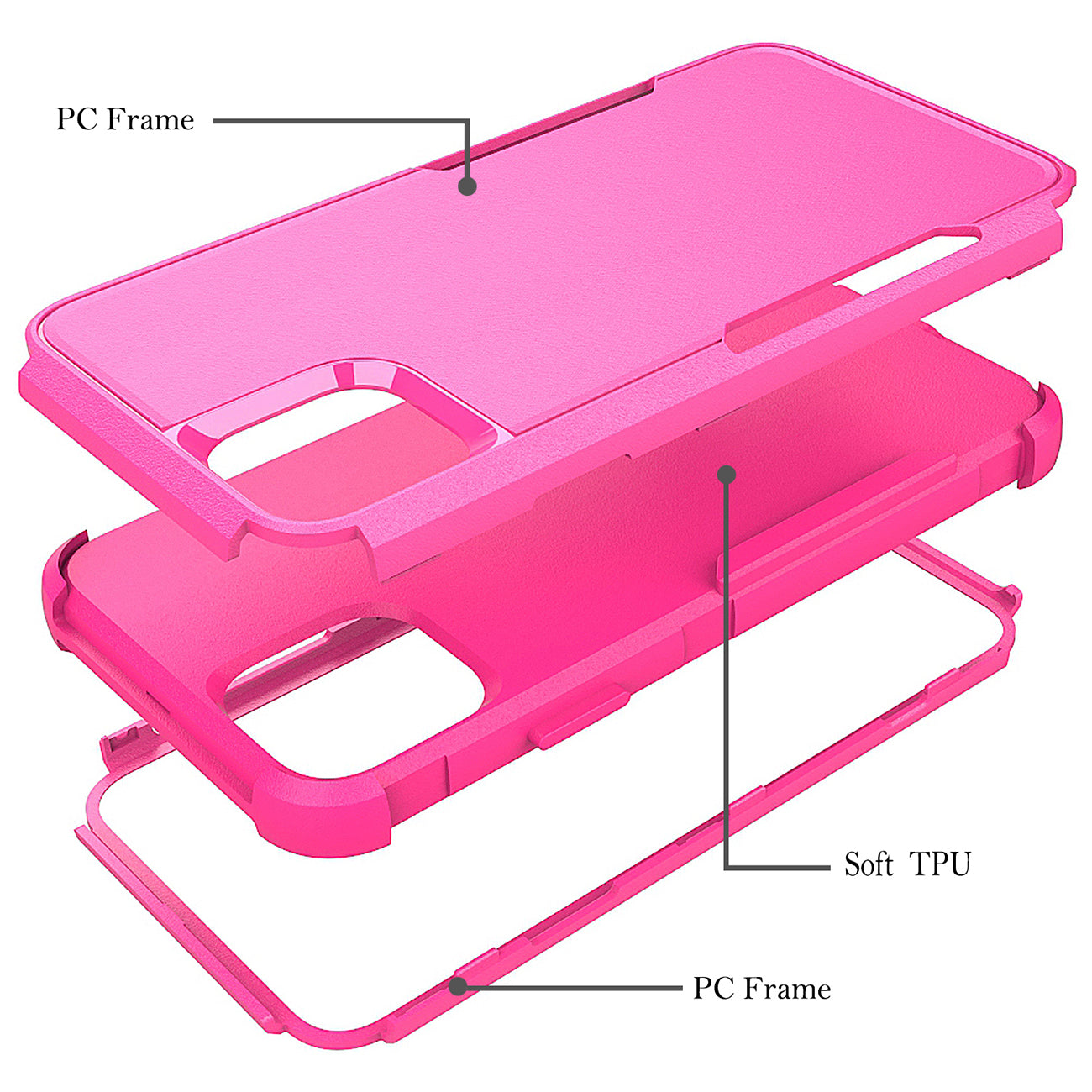 Case Hybrid Heavy Duty Defender Rugged Armor 3 in 1 Apple iPhone 11 Pro Max Hot Pink Color