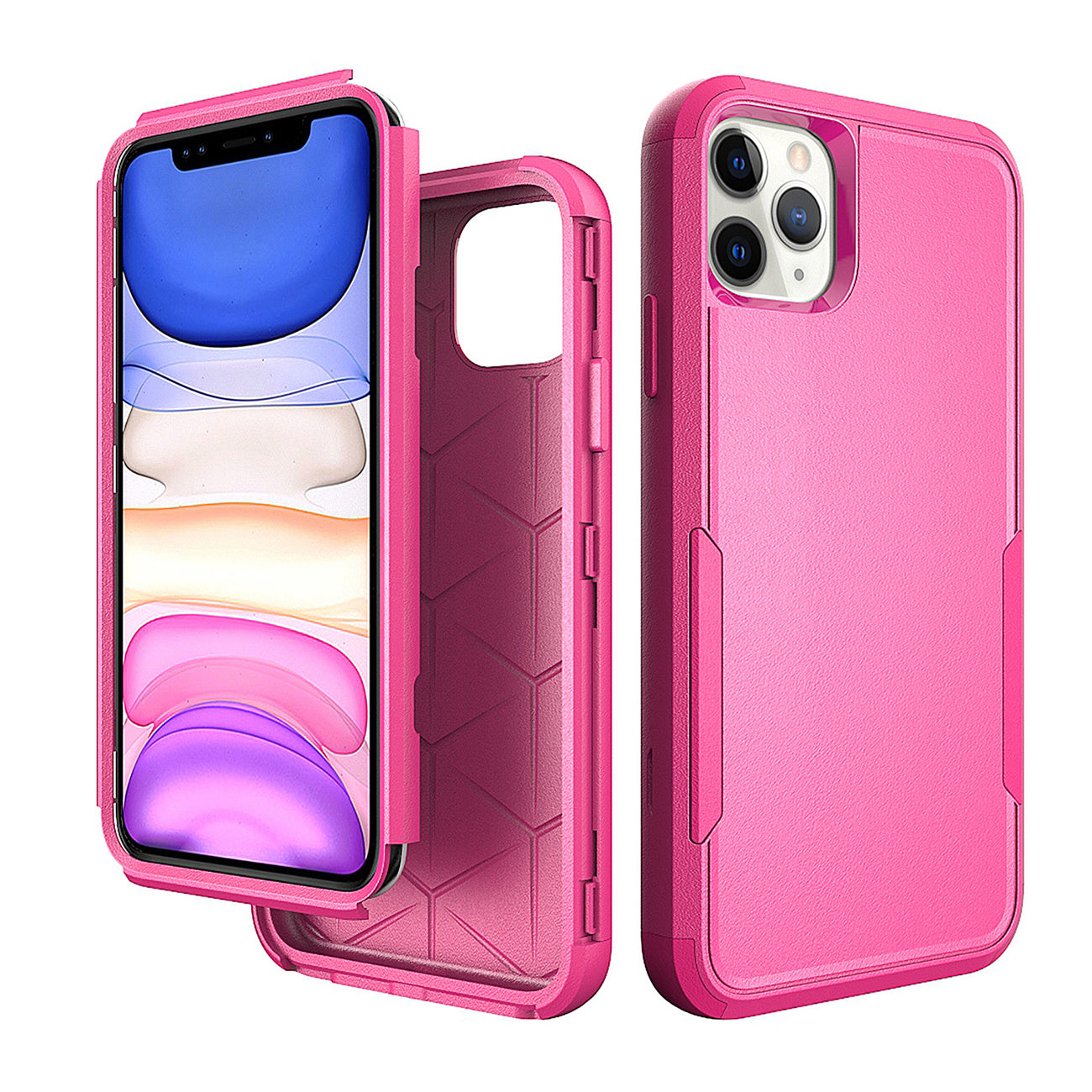 3in1 Hybrid Heavy Duty Defender Rugged Armor Case For APPLE IPHONE 11 PRO In Hot pink
