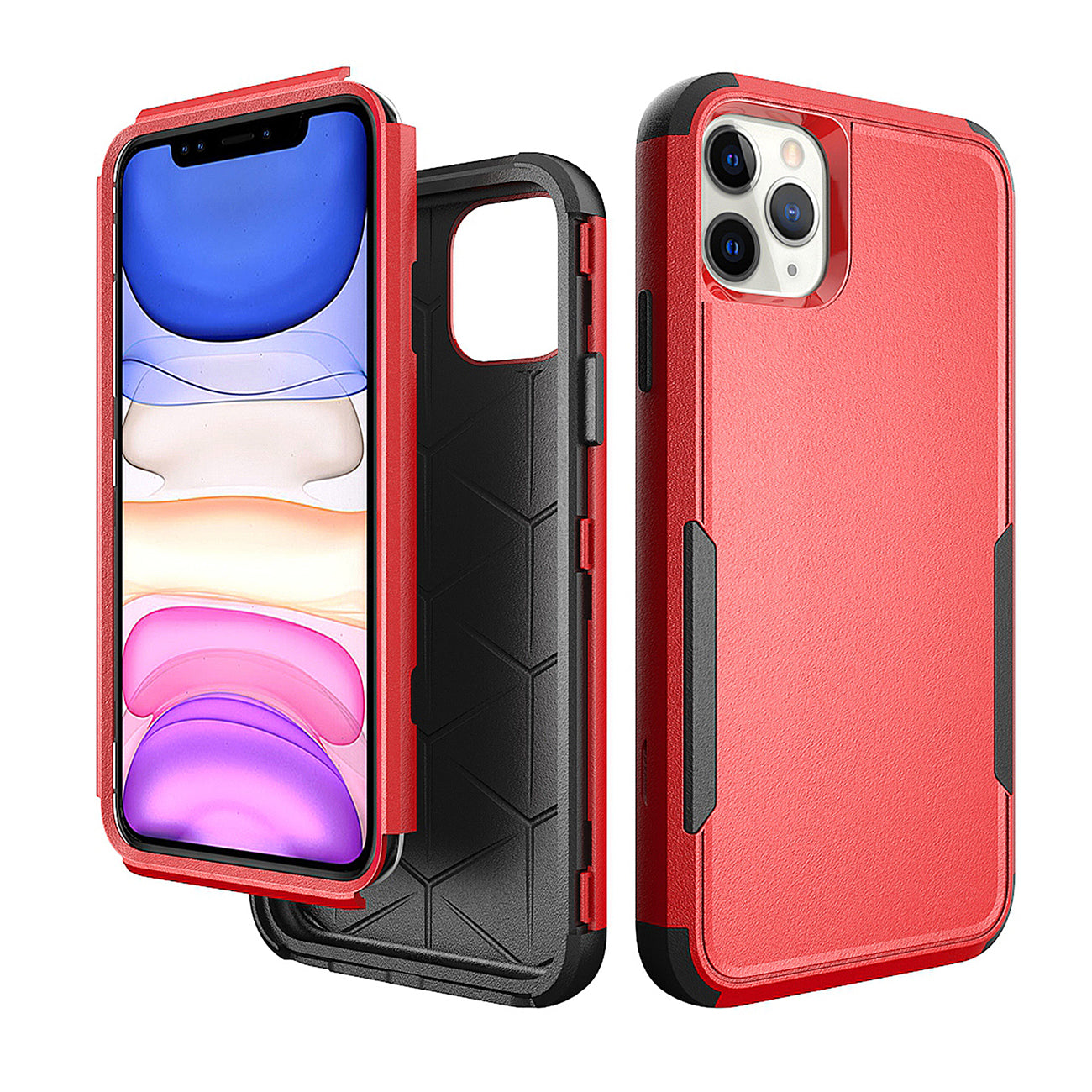 3in1 Hybrid Heavy Duty Defender Rugged Armor Case For APPLE IPHONE 11 PRO In Red