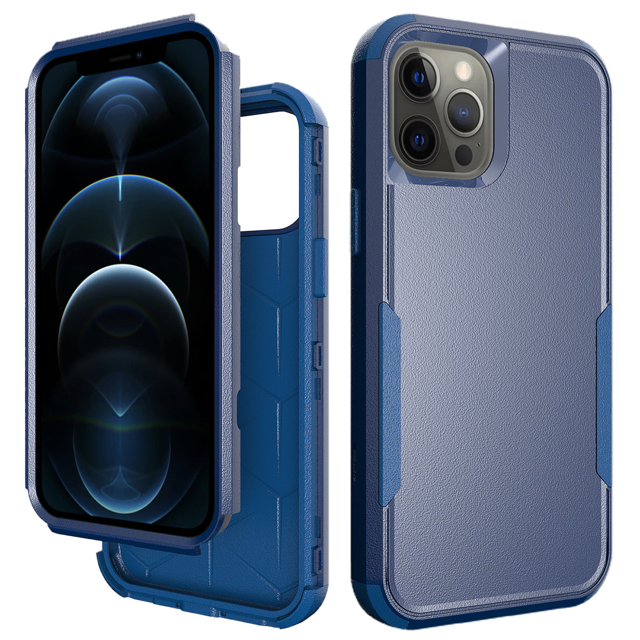 Case Hybrid Heavy Duty Defender Rugged Armor 3 in 1 Apple iPhone 12 Pro Max Navy Color