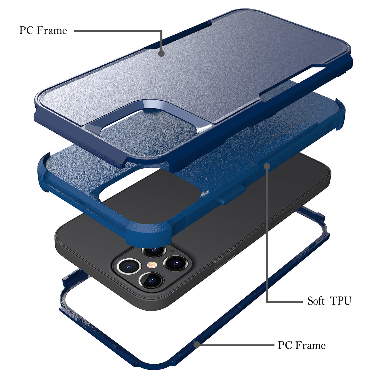 Case Hybrid Heavy Duty Defender Rugged Armor 3 in 1 Apple iPhone 12 Pro Max Navy Color