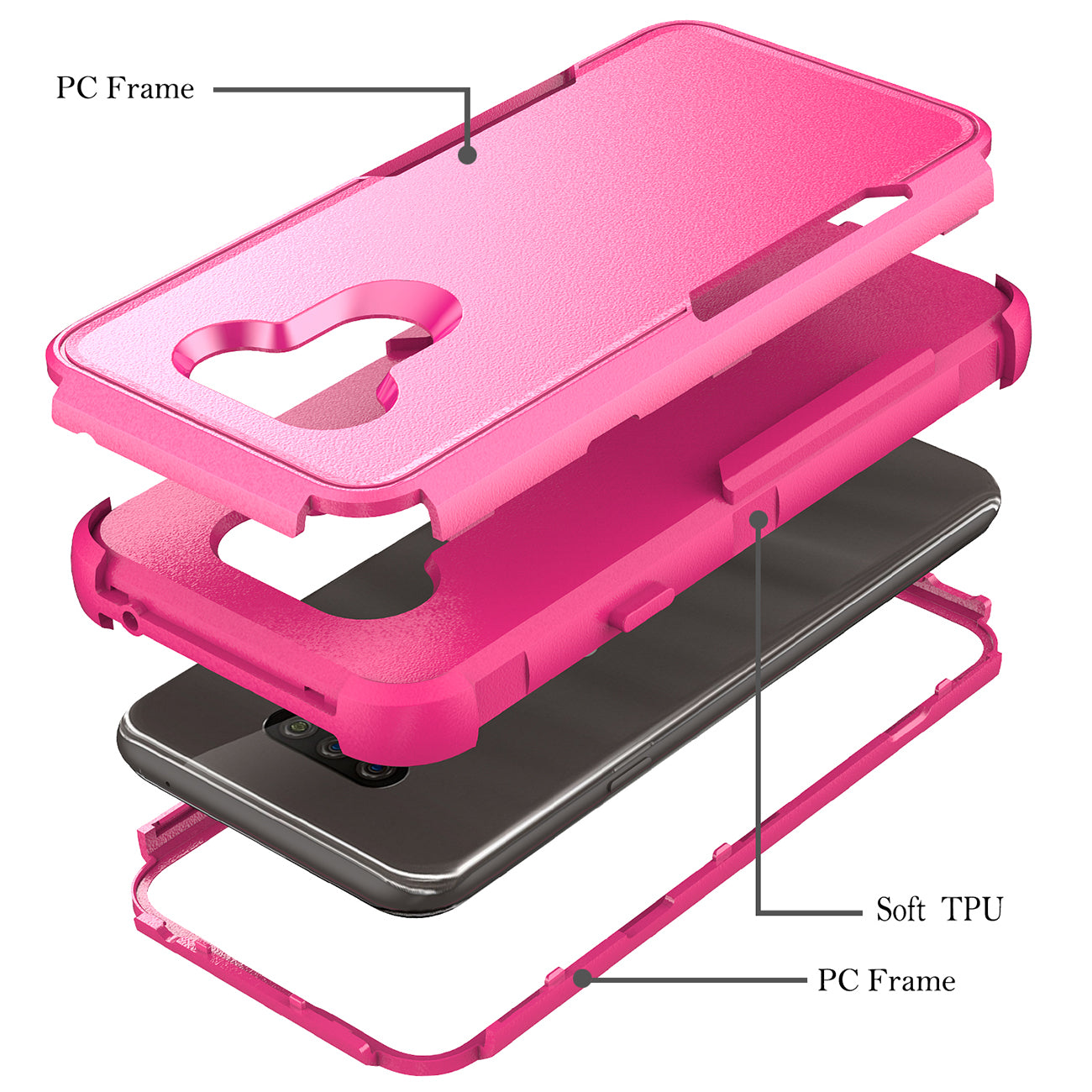 Case Hybrid 3 in 1 Heavy Duty Defender Rugged Armor LG HARMONY 4 Hot Pink Color