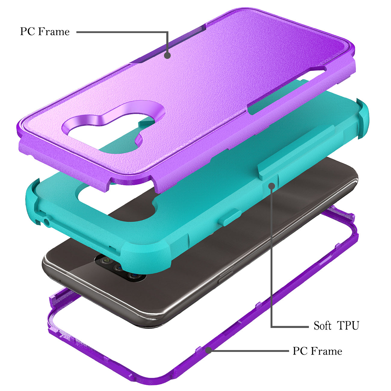 Case Hybrid 3 in 1 Heavy Duty Defender Rugged Armor LG HARMONY 4 Purple Color