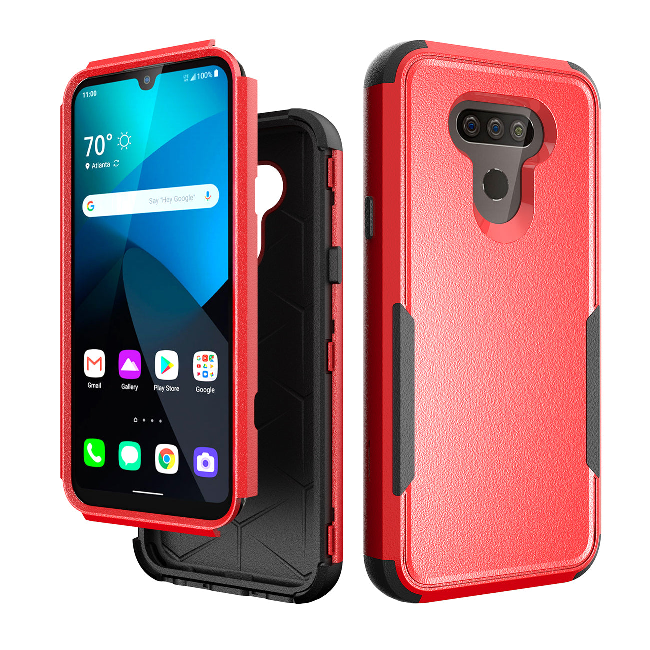 Case Hybrid 3 in 1 Heavy Duty Defender Rugged Armor LG Harmony 4 Red Color