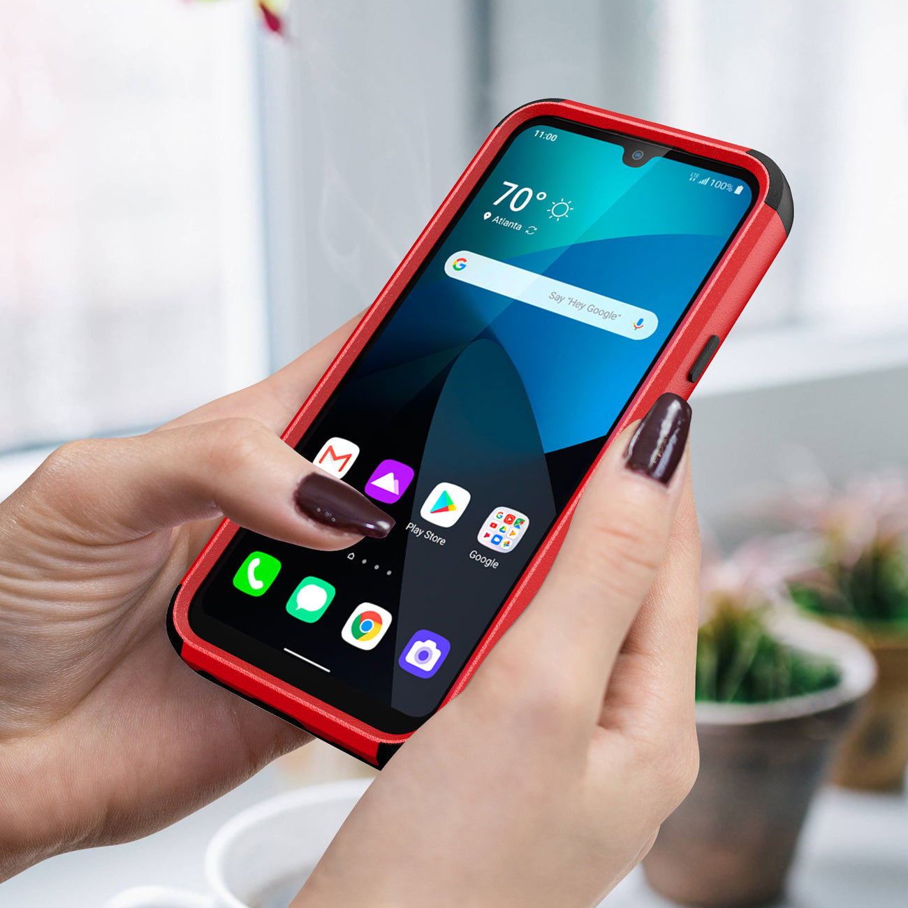 Case Hybrid 3 in 1 Heavy Duty Defender Rugged Armor LG Harmony 4 Red Color