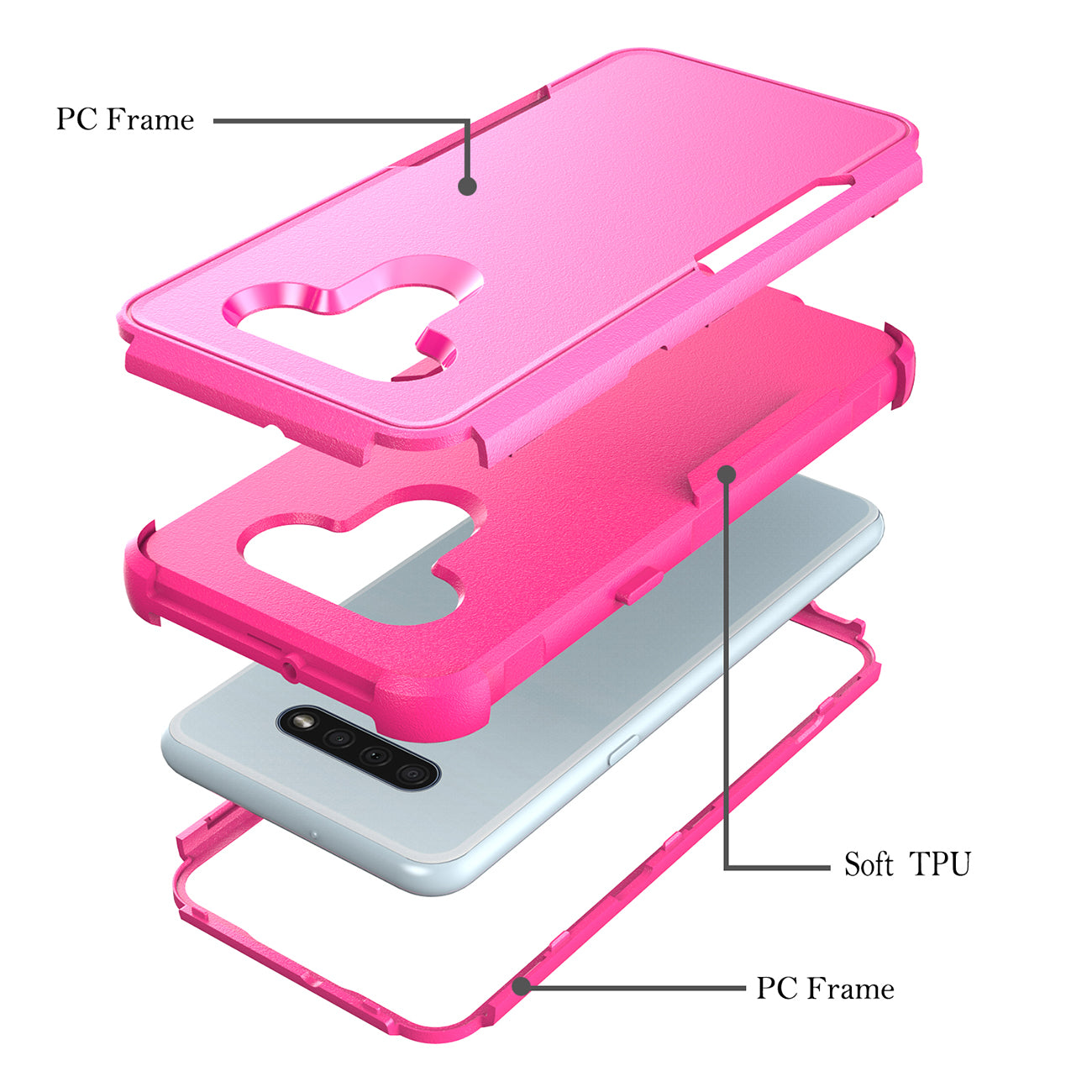 Case Hybrid 3 in 1 Heavy Duty Defender Rugged Armor LG K51 Hot Pink Color