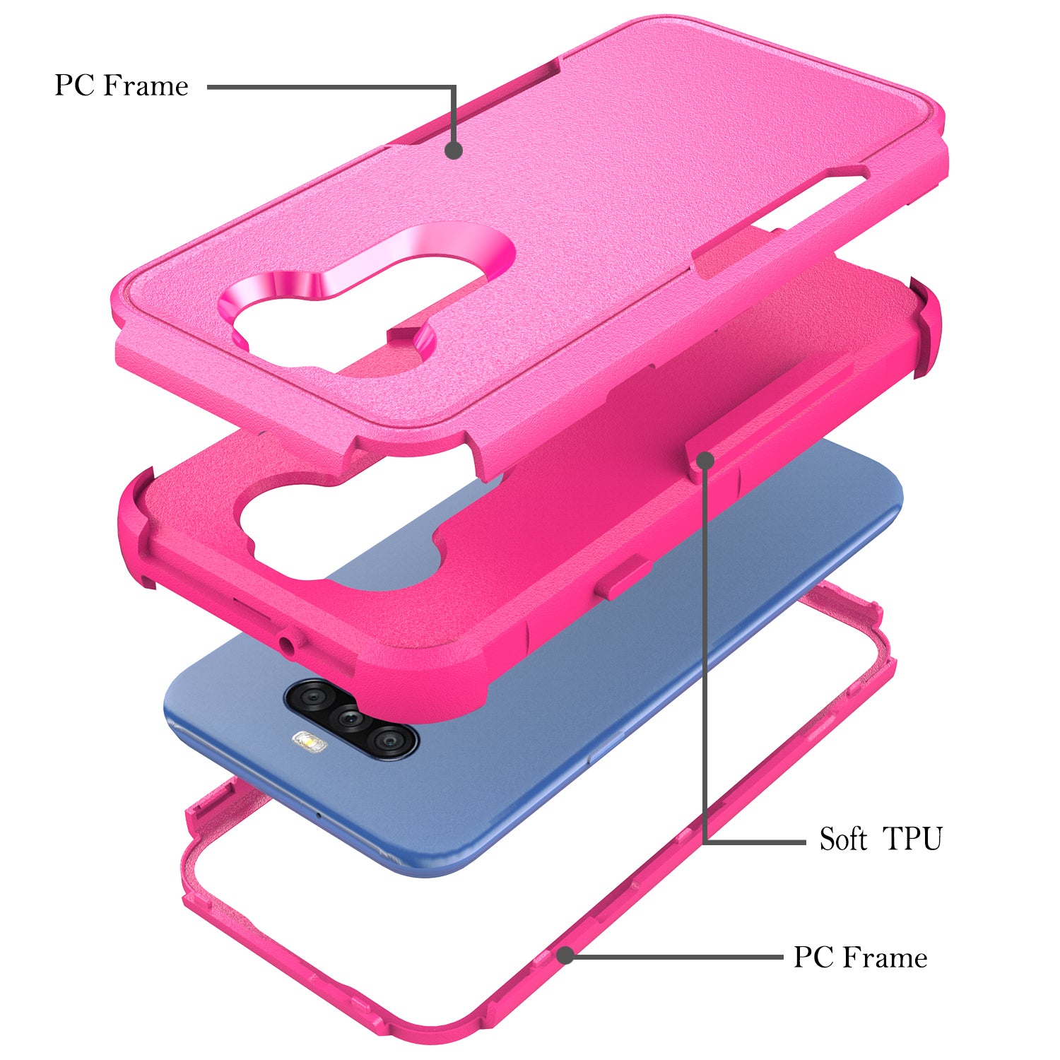 Case Hybrid Protective Heavy Duty Defender Rugged Armor Military Grade 3 in 1 LG Stylo 5 Hot Pink Color