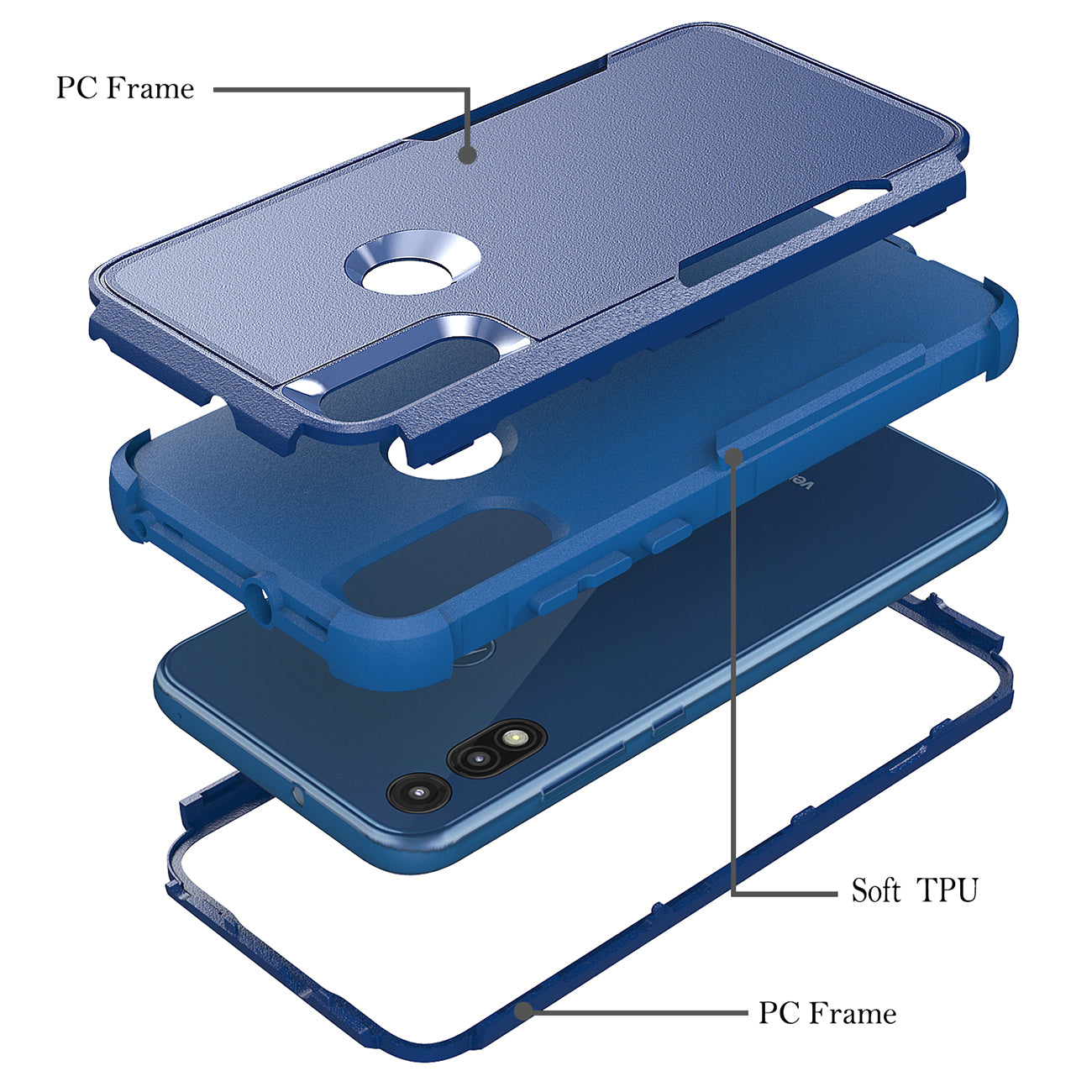 Case Hybrid 3 in 1 Heavy Duty Defender Rugged Armor Motorola E7 2020 Blue Color