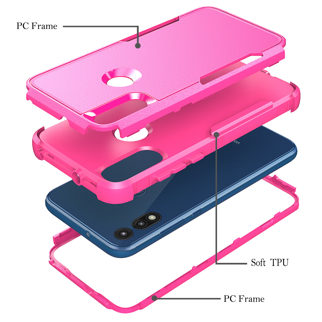 Case Hybrid 3 In 1 Heavy Duty Defender Rugged Armor Motorola E7 2020 Hot Pink Color