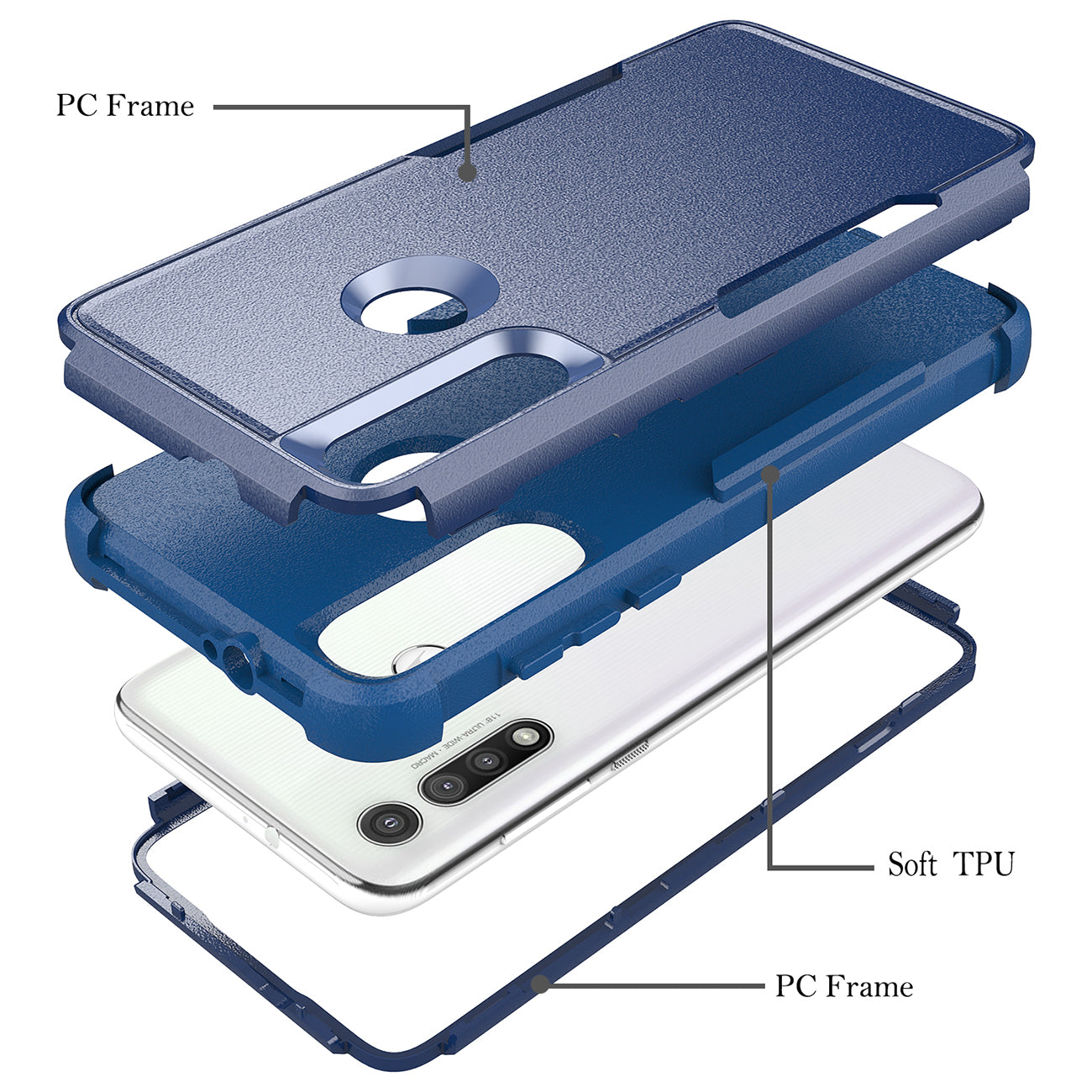 Case Hybrid Protective 3 In 1 Heavy Duty Defender Rugged Armor Military Grade Motorola G Fast 2020 Blue Color
