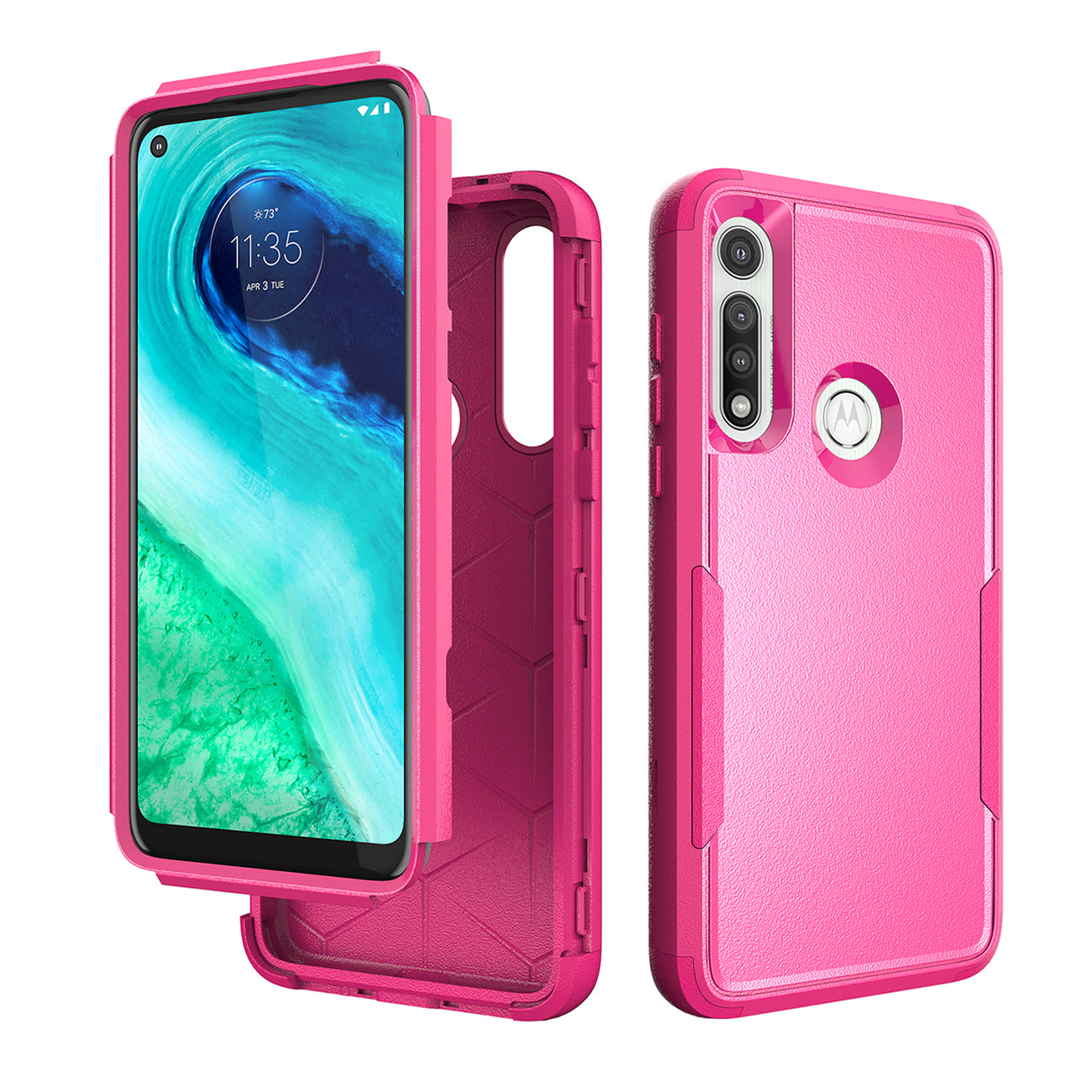 Case Hybrid Protective 3 In 1 Heavy Duty Defender Rugged Armor Military Grade Motorola G Fast 2020 Hot Pink Color