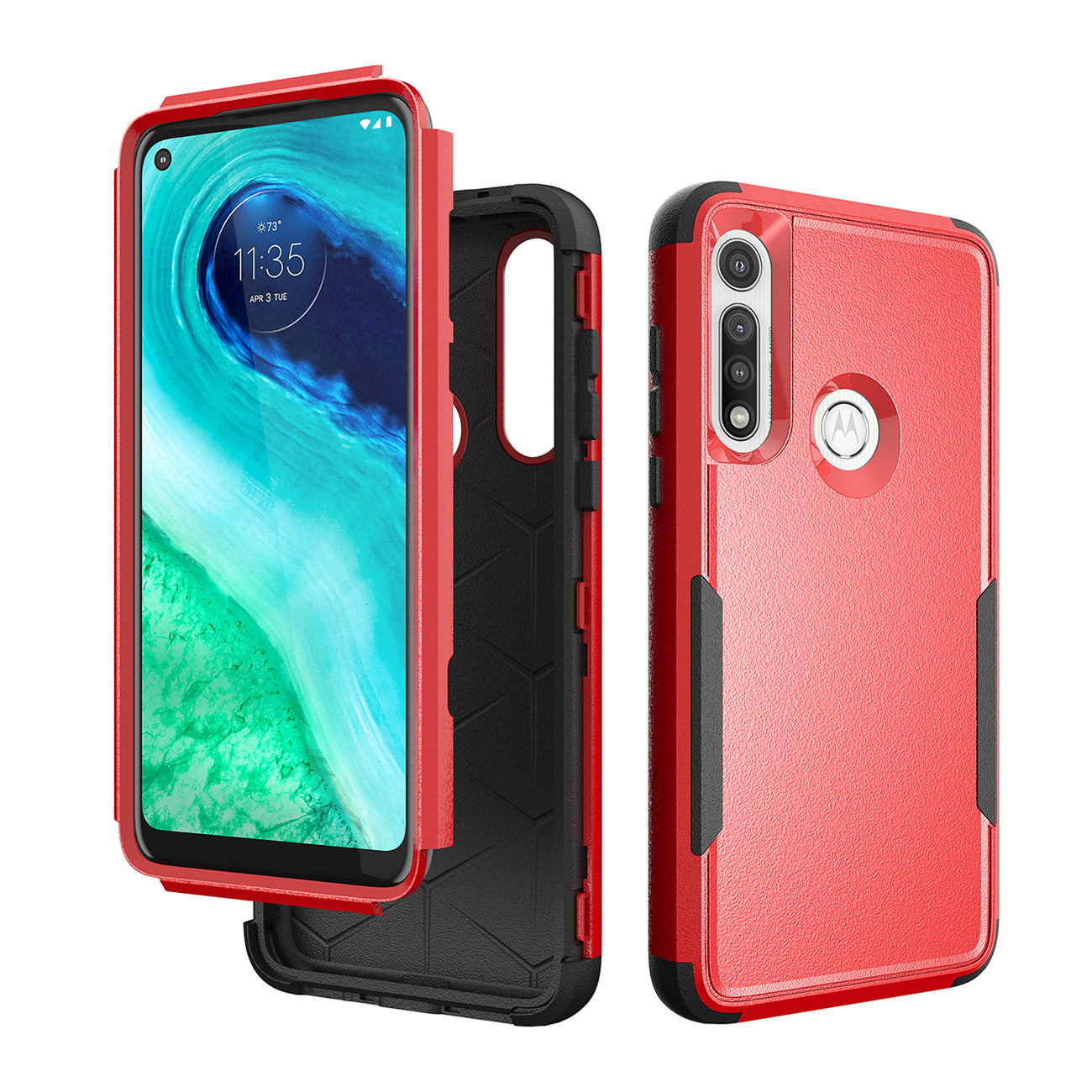 Case Hybrid 3 In 1 Heavy Duty Defender Rugged Armor Military Grade Motorola G Fast 2020 Red Color