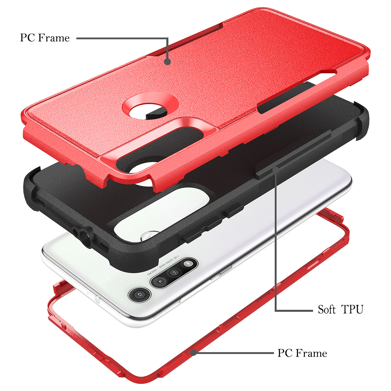 Case Hybrid 3 In 1 Heavy Duty Defender Rugged Armor Military Grade Motorola G Fast 2020 Red Color